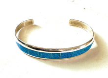 Load image into Gallery viewer, Navajo Sterling Silver &amp; Blue Opal Inlay Cuff Bracelet