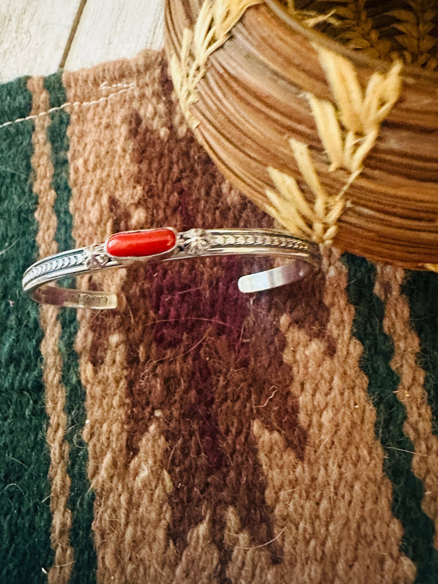 Navajo Coral & Sterling Silver Cuff Bracelet