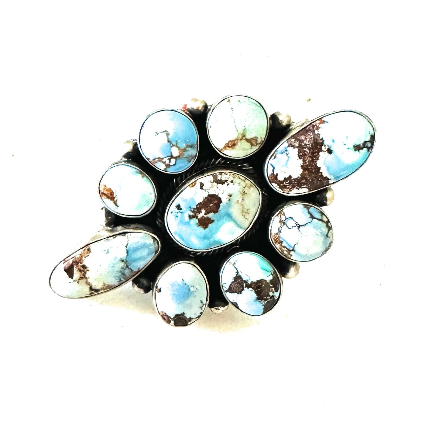 Navajo Golden Hills Turquoise & Sterling Silver Cluster Ring Size 9