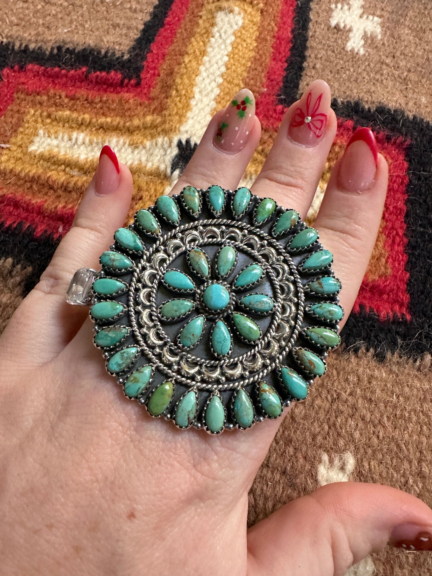 Beautiful Handmade Turquoise And Sterling Silver Adjustable Statement Ring