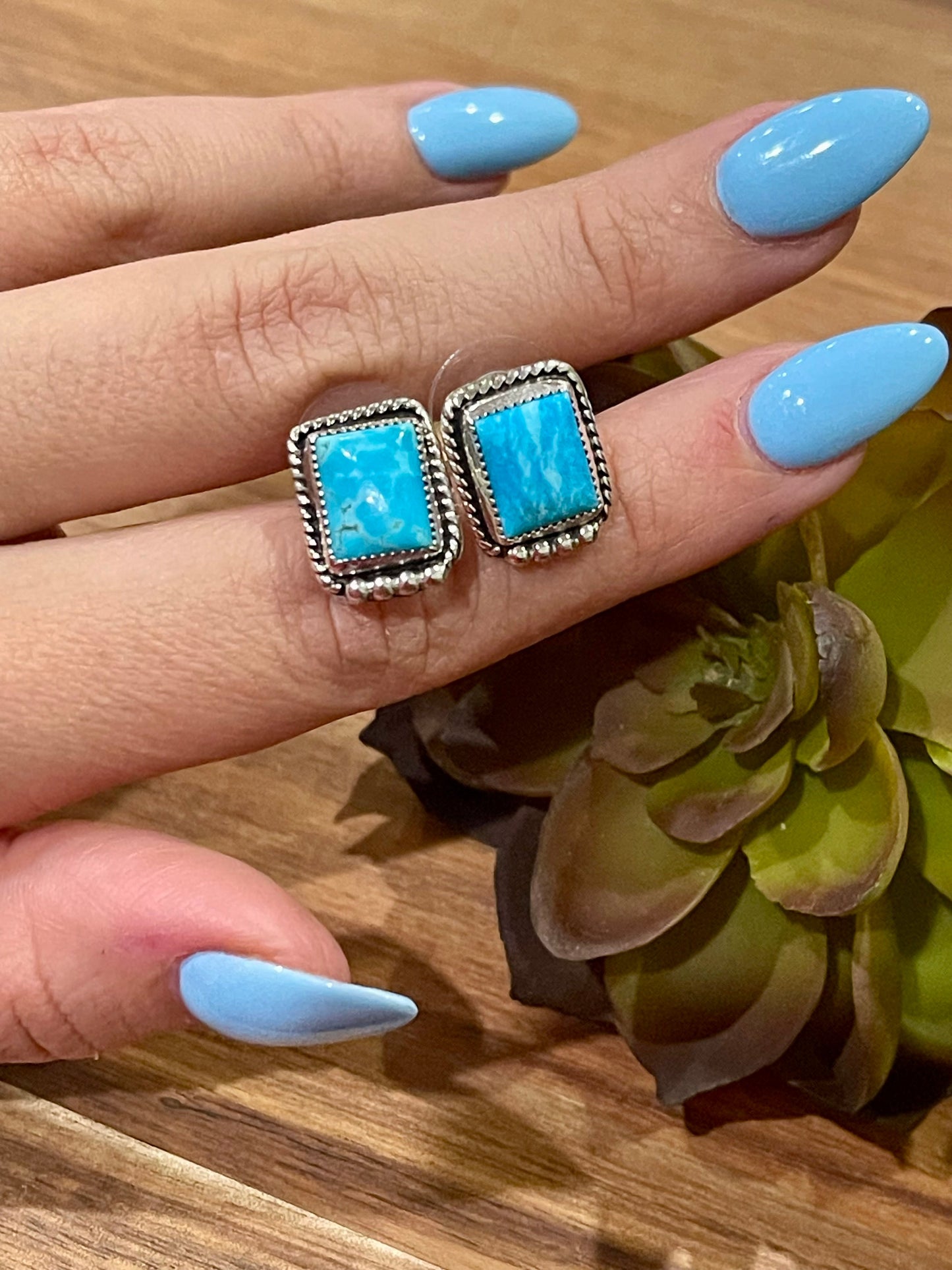 Navajo Sterling Silver & Turquoise Stud Earrings