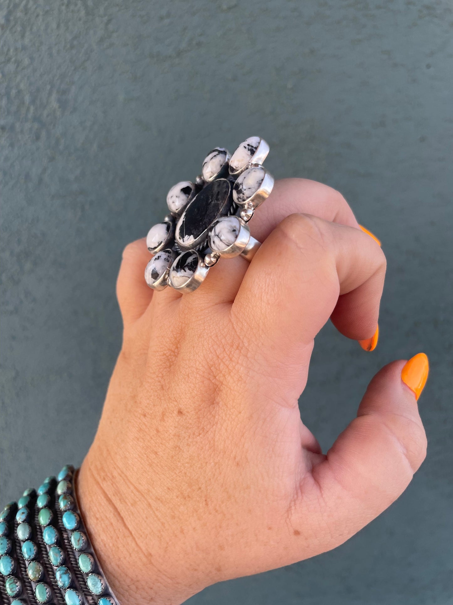 Navajo Sterling Silver & White Buffalo Adjustable Ring Signed