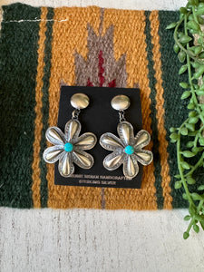Navajo Sterling Silver & Turquoise Concho Dangle Earrings