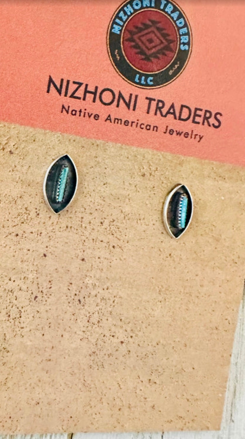 Zuni Turquoise & Sterling Silver Needlepoint Post Earrings