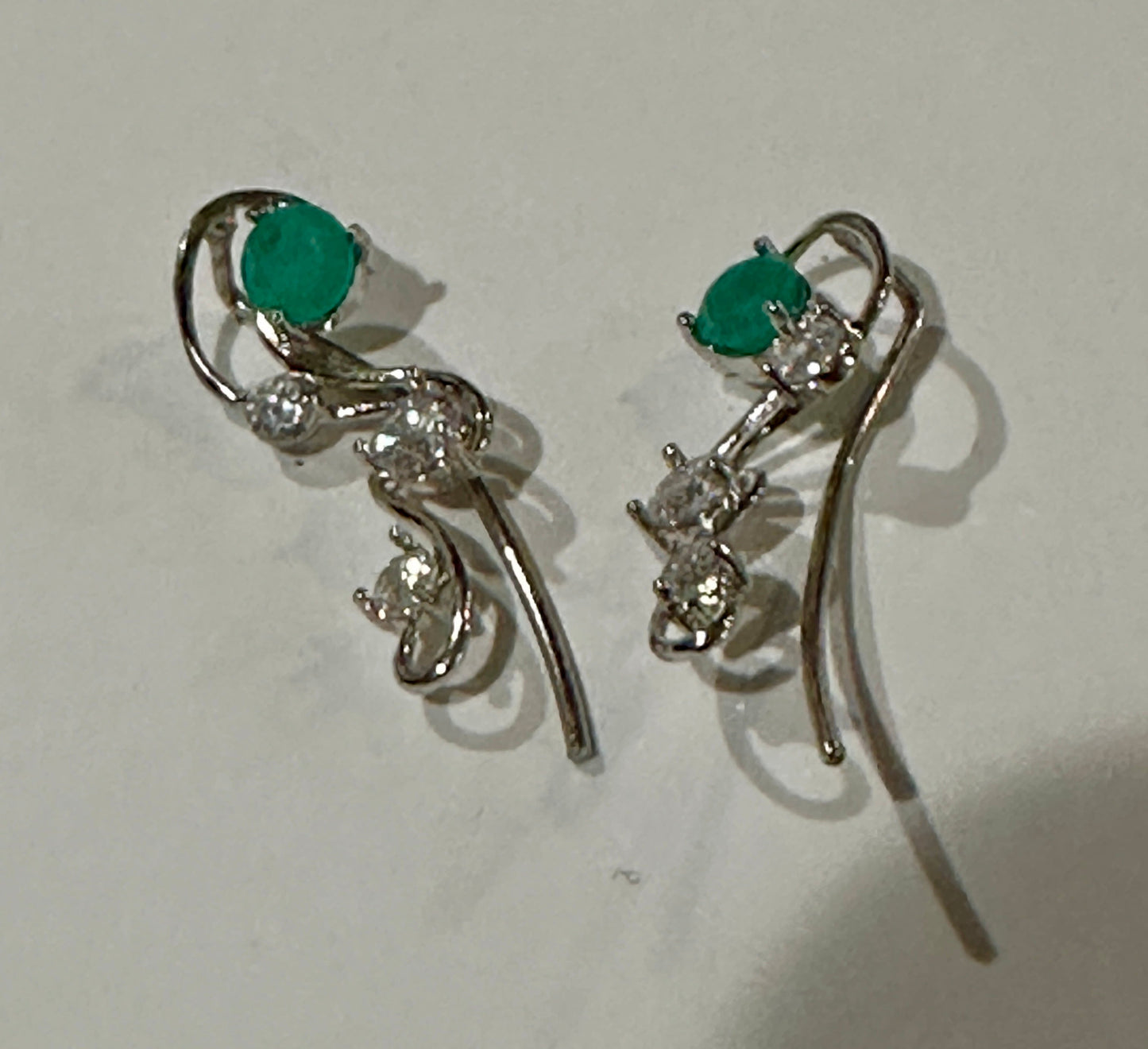 Colombian Emerald Ear Vine Earrings in Sterling Silver