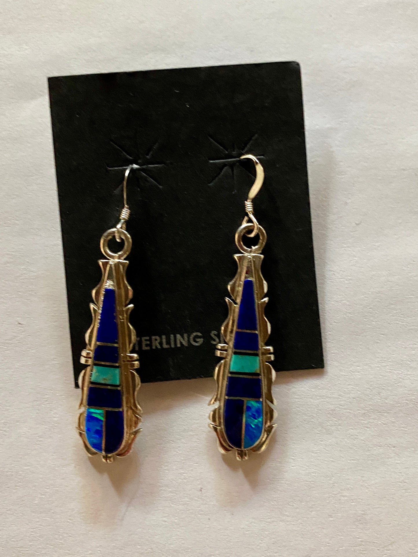 Navajo Lapis, Turquoise, Jagged Dangle Earrings