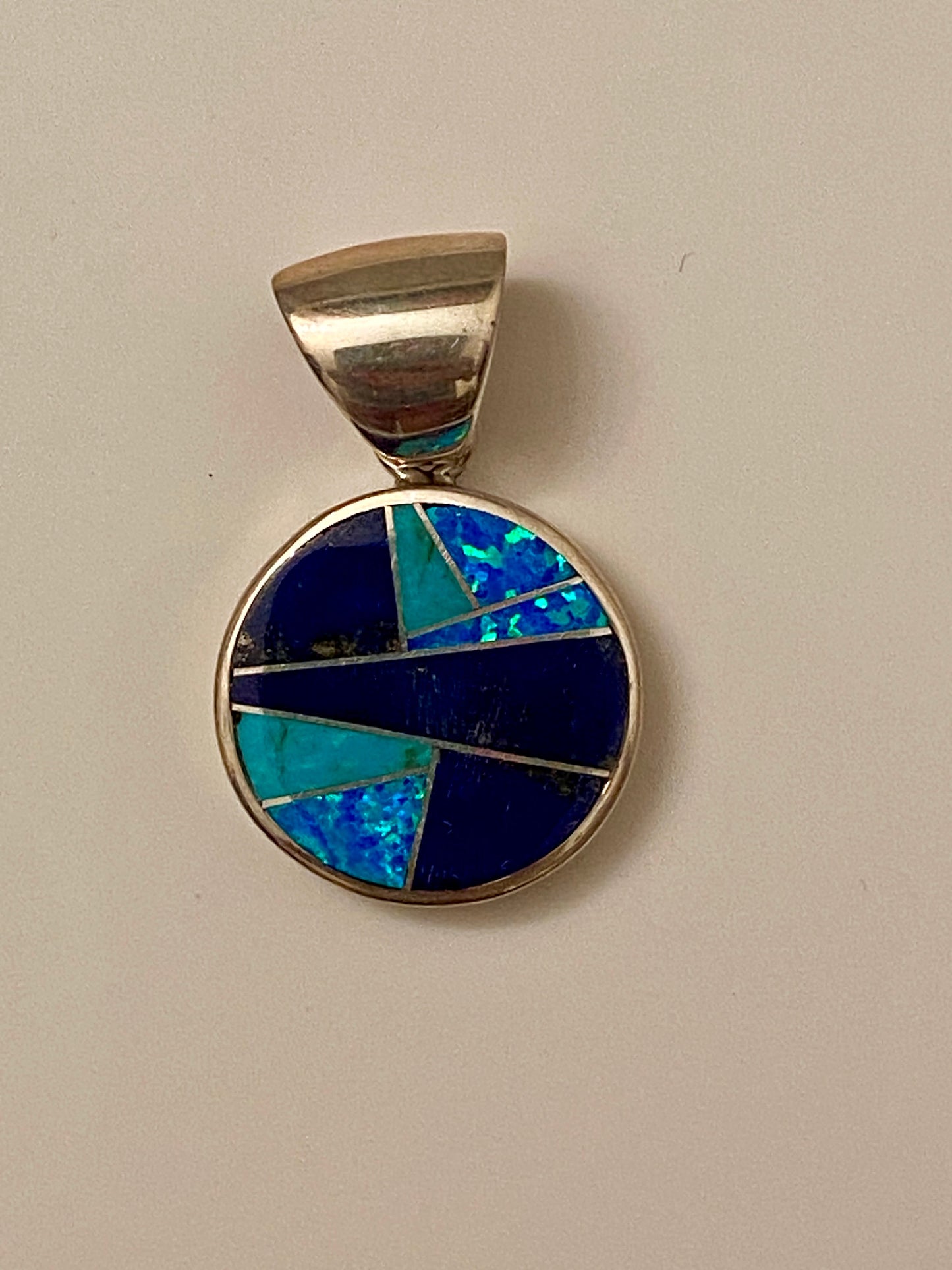 Navajo Lapis, Turquoise, Blue Opal Small Circle Pendant