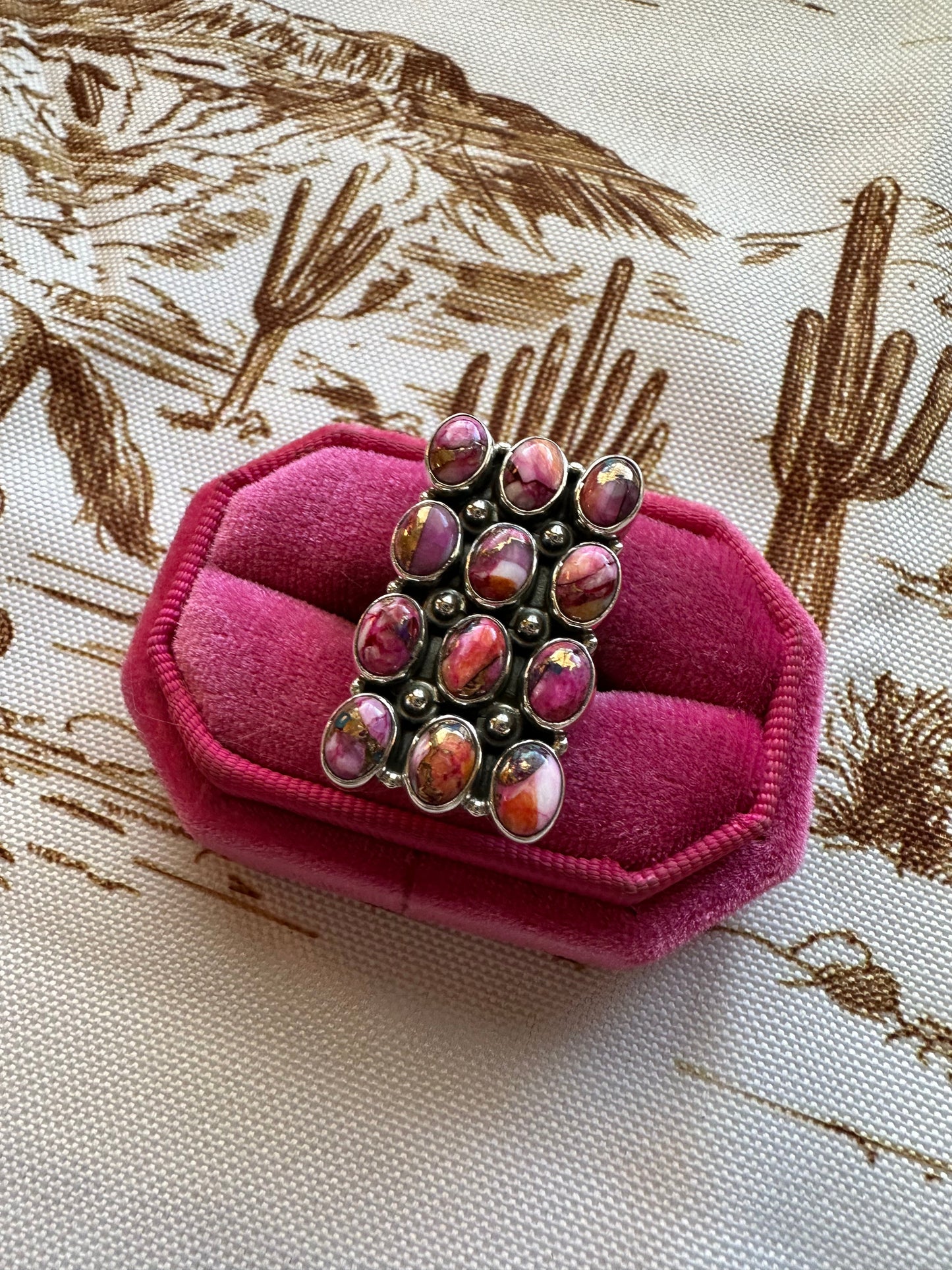 NFR COLLECTION Handmade Pink Dream & Sterling Silver Adjustable Ring Signed Nizhoni