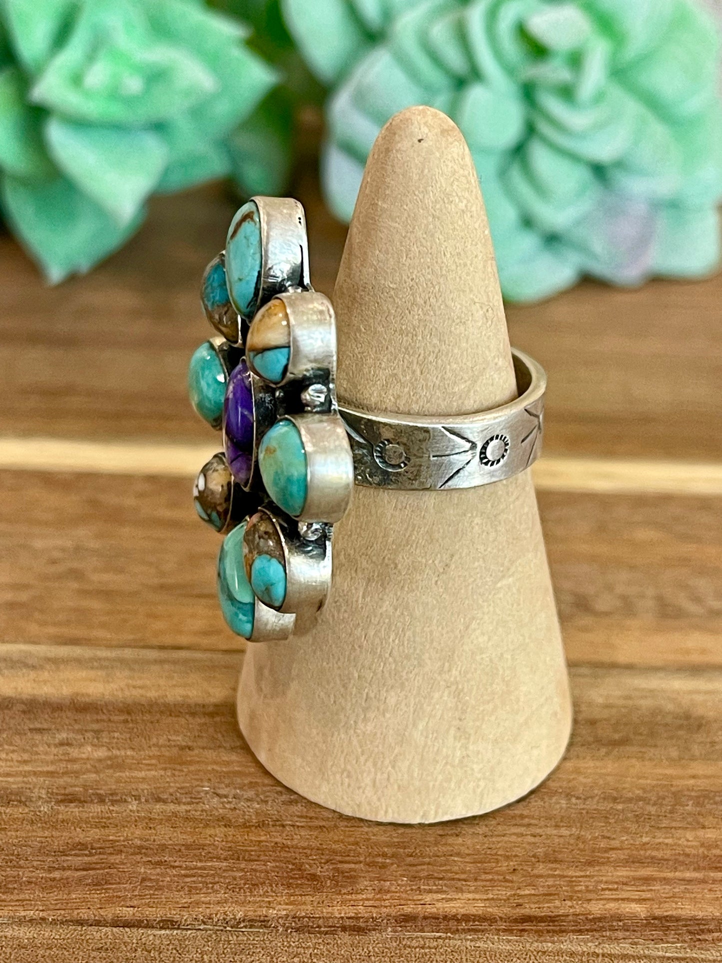 Beautiful Handmade Multi Stone And Sterling Silver Adjustable Ring