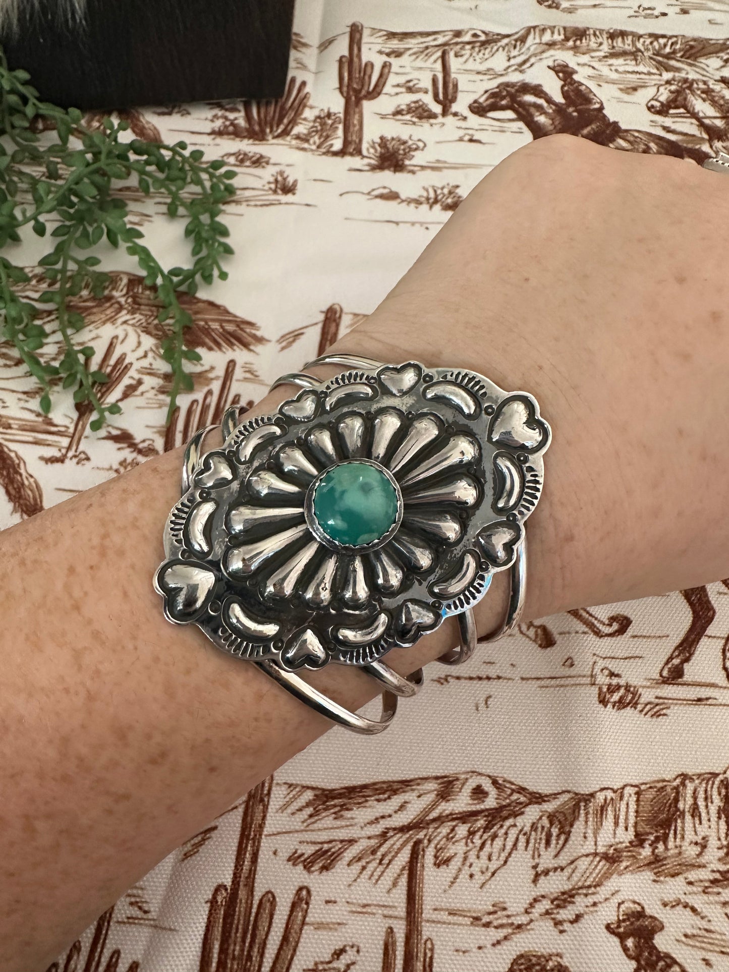 Handmade Sterling Silver & Turquoise Adjustable Concho Cuff Bracelet