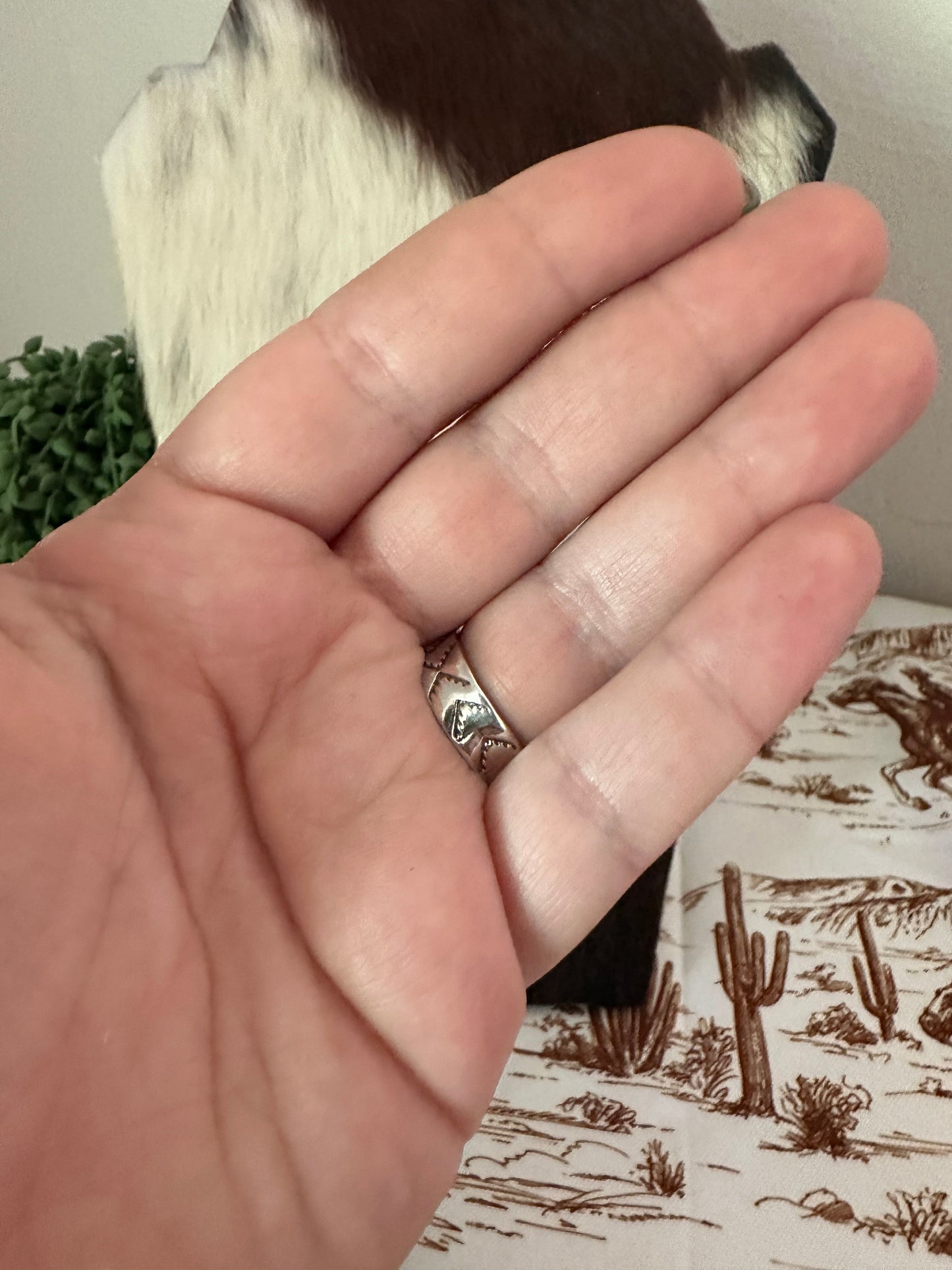 Handmade Sterling Silver & Natural Royston Turquoise Adjustable Ring Signed Nizhoni
