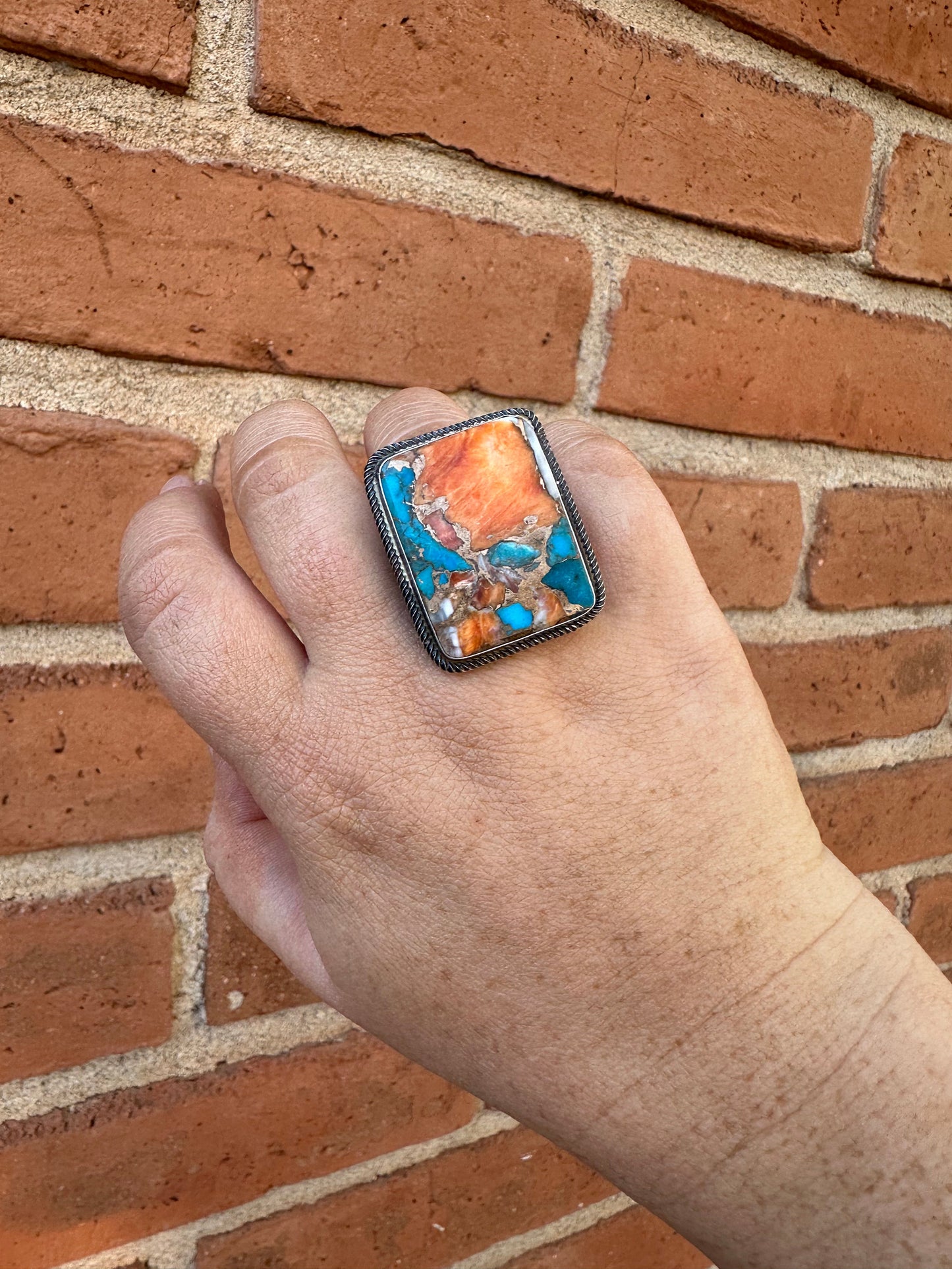 Navajo Jacqueline Silver & Orange Dream Ring Size 9 Signed
