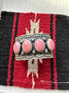 Navajo Queen Pink Conch Shell & Sterling Silver Cuff Bracelet by Chimney Butte