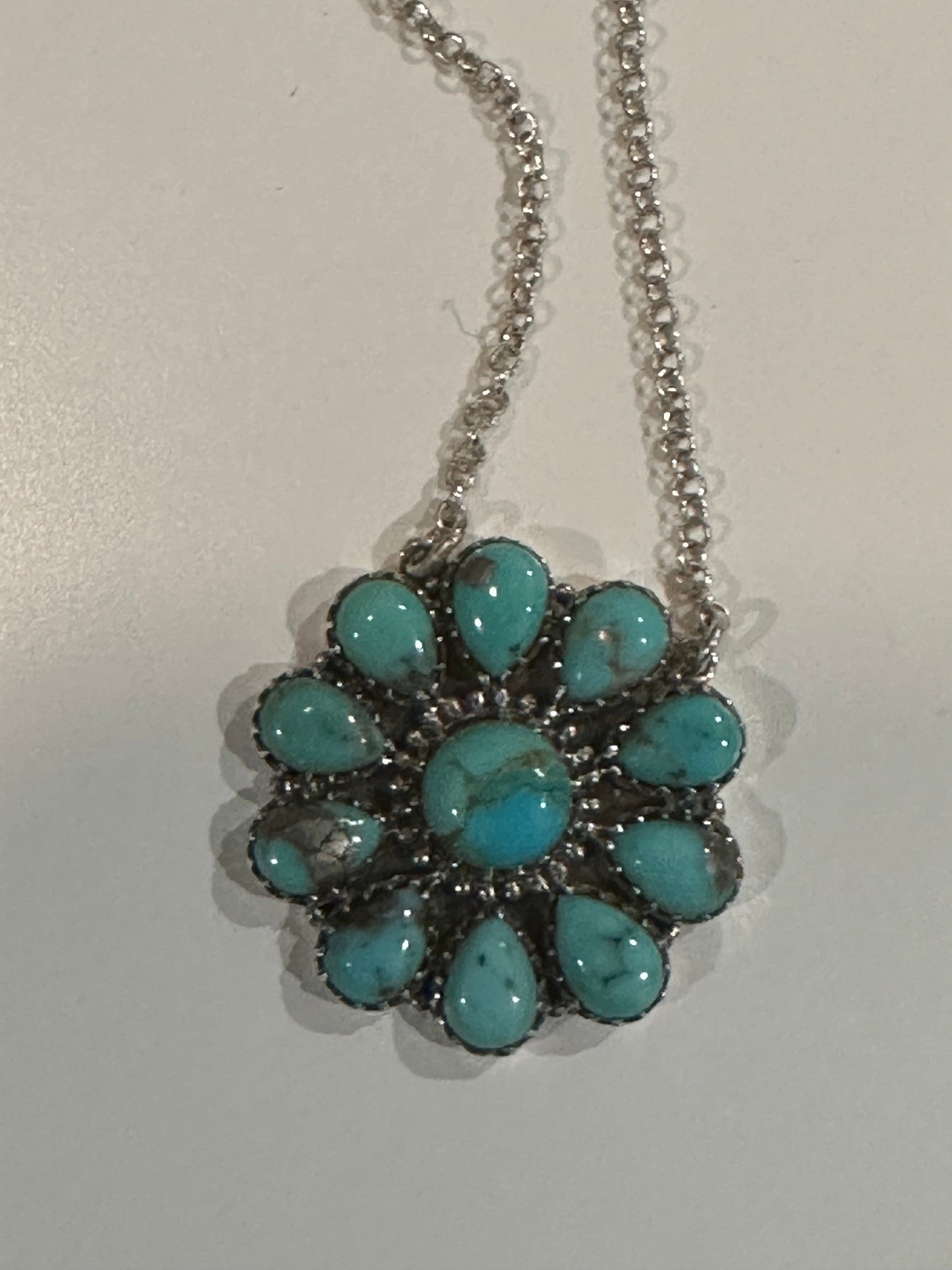 Handmade Sterling Silver & Turquoise Flower Necklace