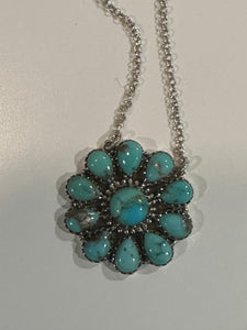 Handmade Sterling Silver & Turquoise Flower Necklace