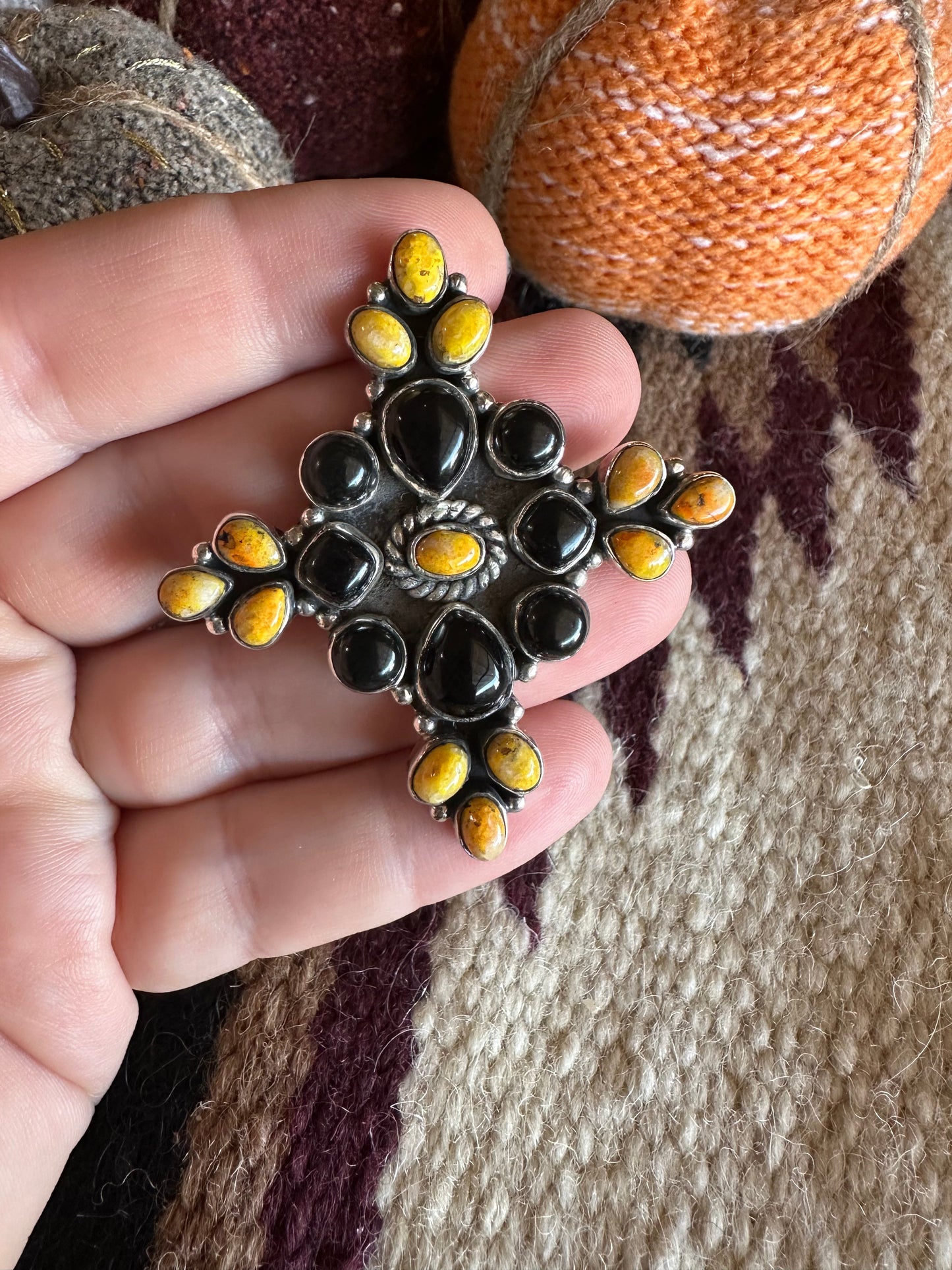 HALLOWEEN COLLECTION Nizhoni Black Onyx, Bumble Bee & Sterling Silver Adjustable Ring