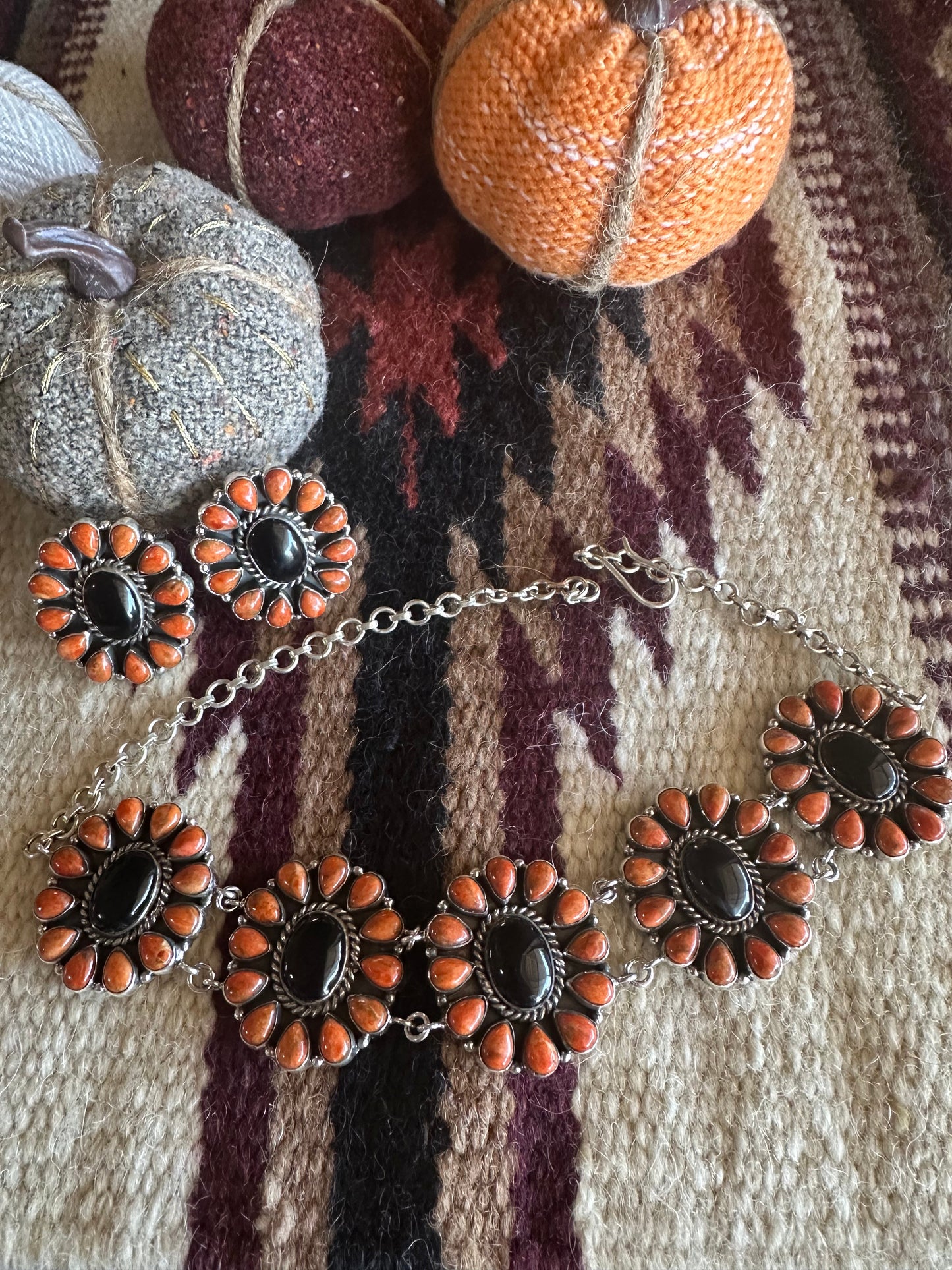 HALLOWEEN COLLECTION Nizhoni Black Onyx, Orange Mojave & Sterling Silver Necklace & Earring Set