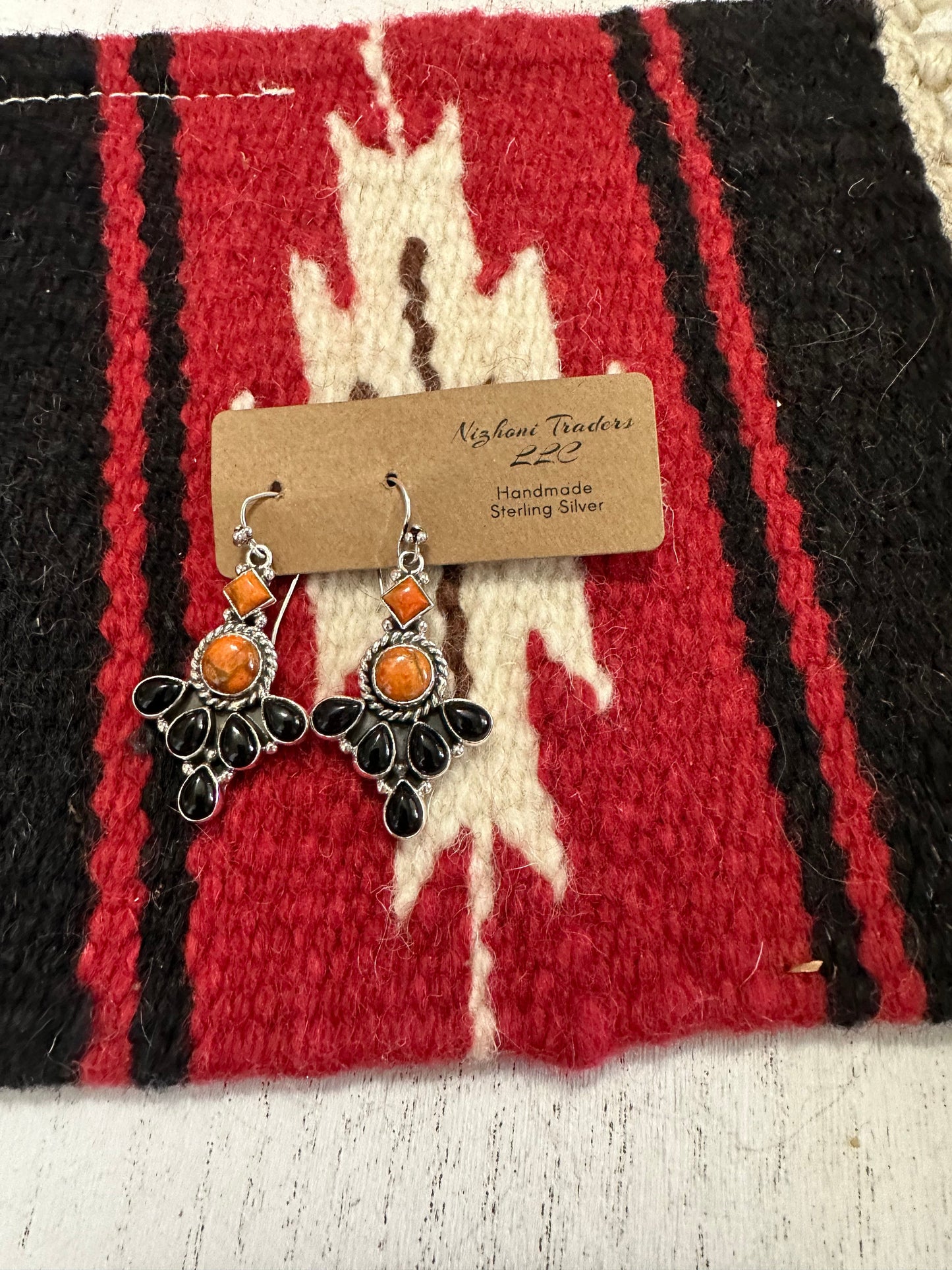 HALLOWEEN COLLECTION Nizhoni Black Onyx, Orange Mojave & Sterling Silver Dangle Earrings