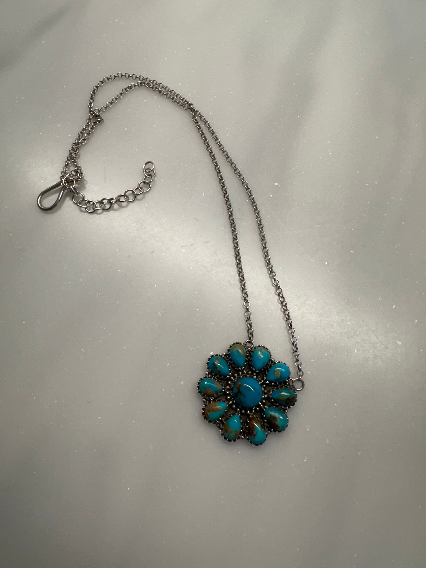 Handmade Sterling Silver & Turquoise Flower Necklace