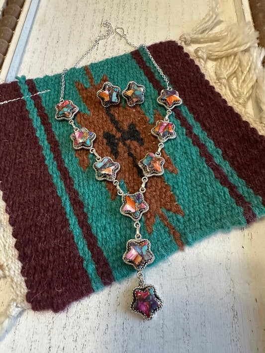 Handmade Sterling Silver & Purple Dream Necklace & Earrings Set Signed Nizhoni