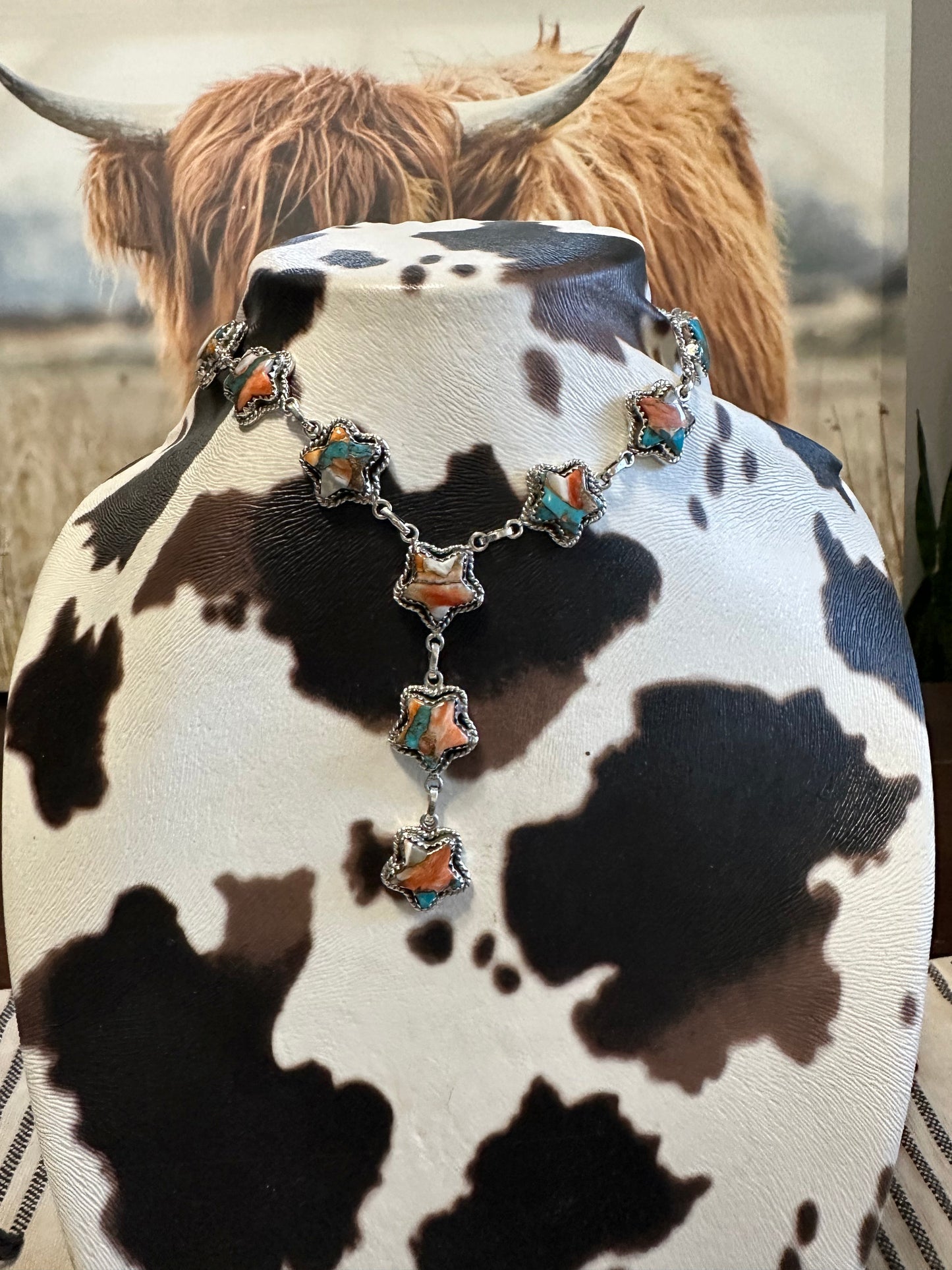 Handmade Sterling Silver & Spice Necklace & Earrings Star Set Signed Nizhoni