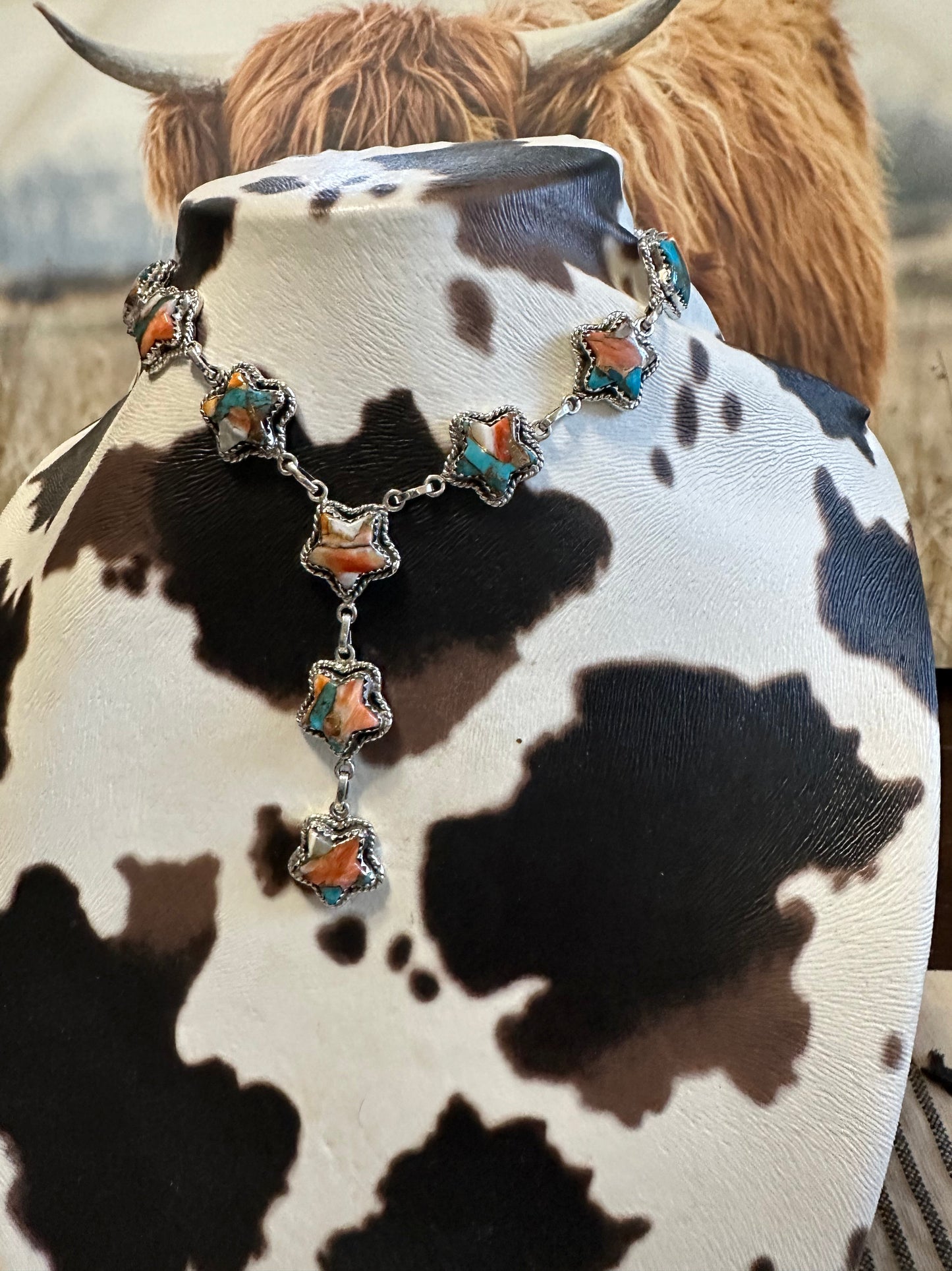 Handmade Sterling Silver & Spice Necklace & Earrings Star Set Signed Nizhoni