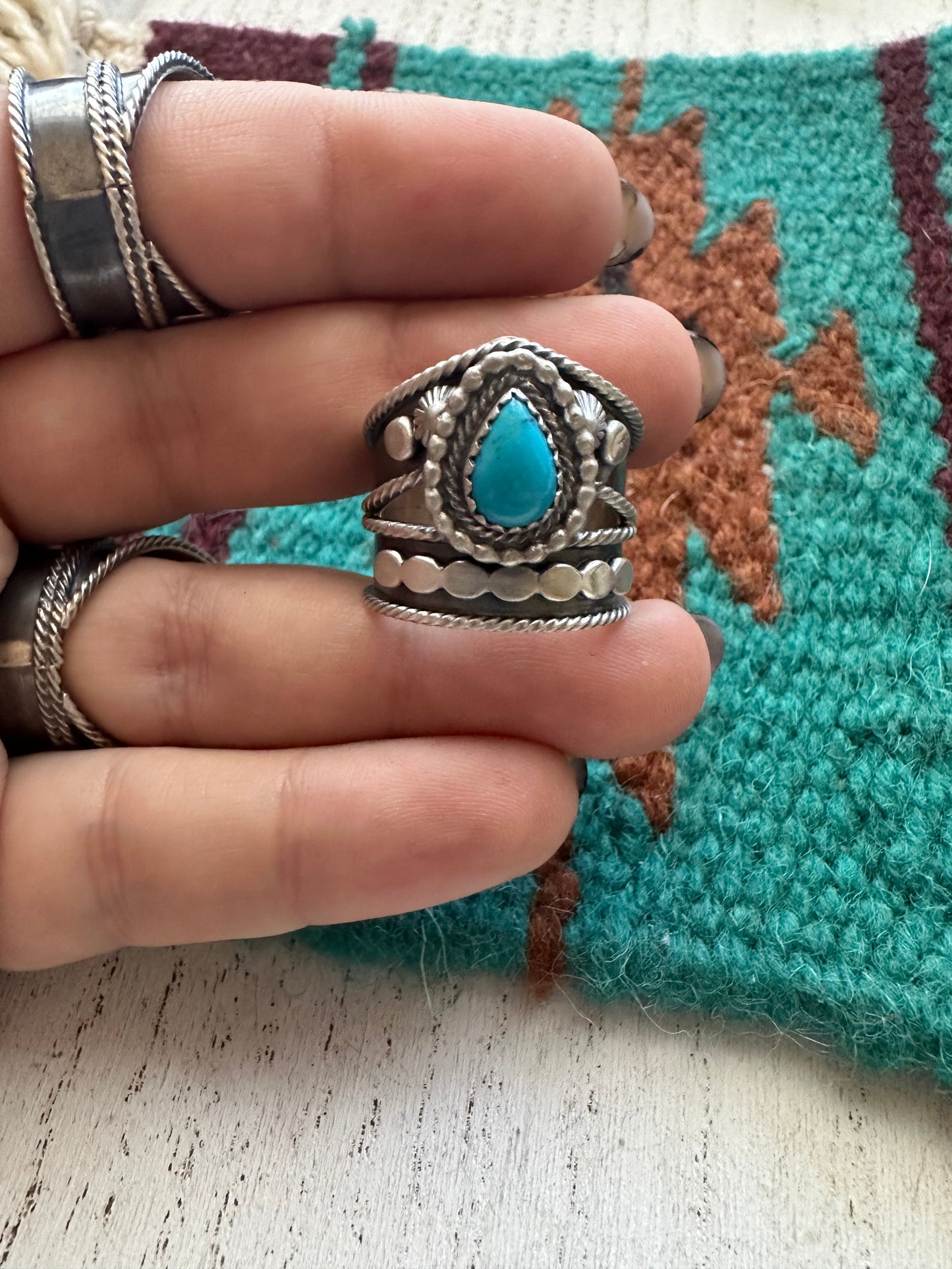 “Turquoise Crown” Navajo Sterling Silver & Turquoise Single Stone Ring Signed