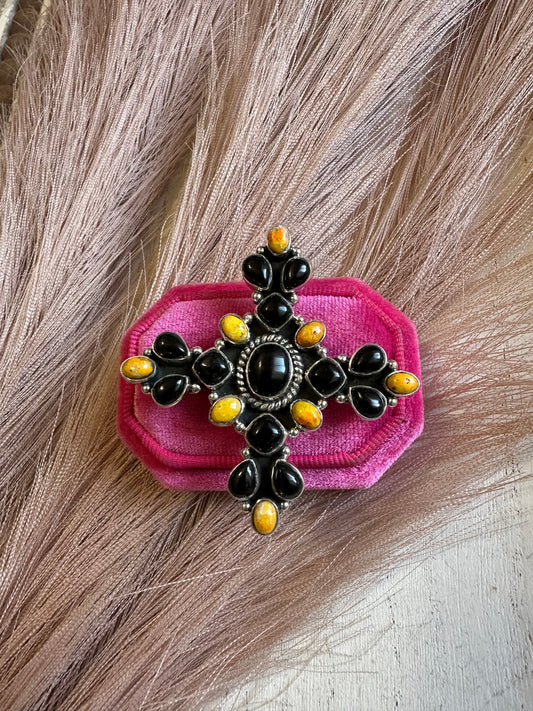 HALLOWEEN COLLECTION Nizhoni Black Onyx, Bumble Bee & Sterling Silver Adjustable Ring