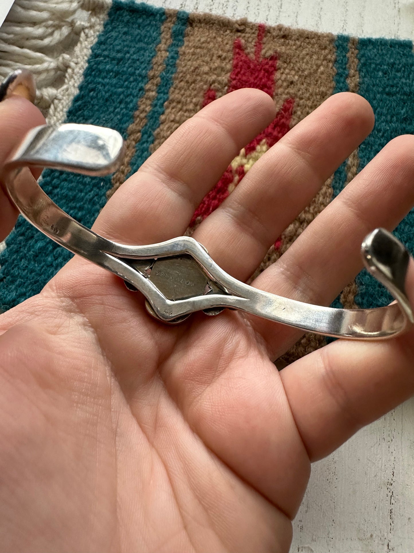 Handmade Sterling Silver & Single Stone Number 8 Turquoise Adjustable Cuff Bracelet
