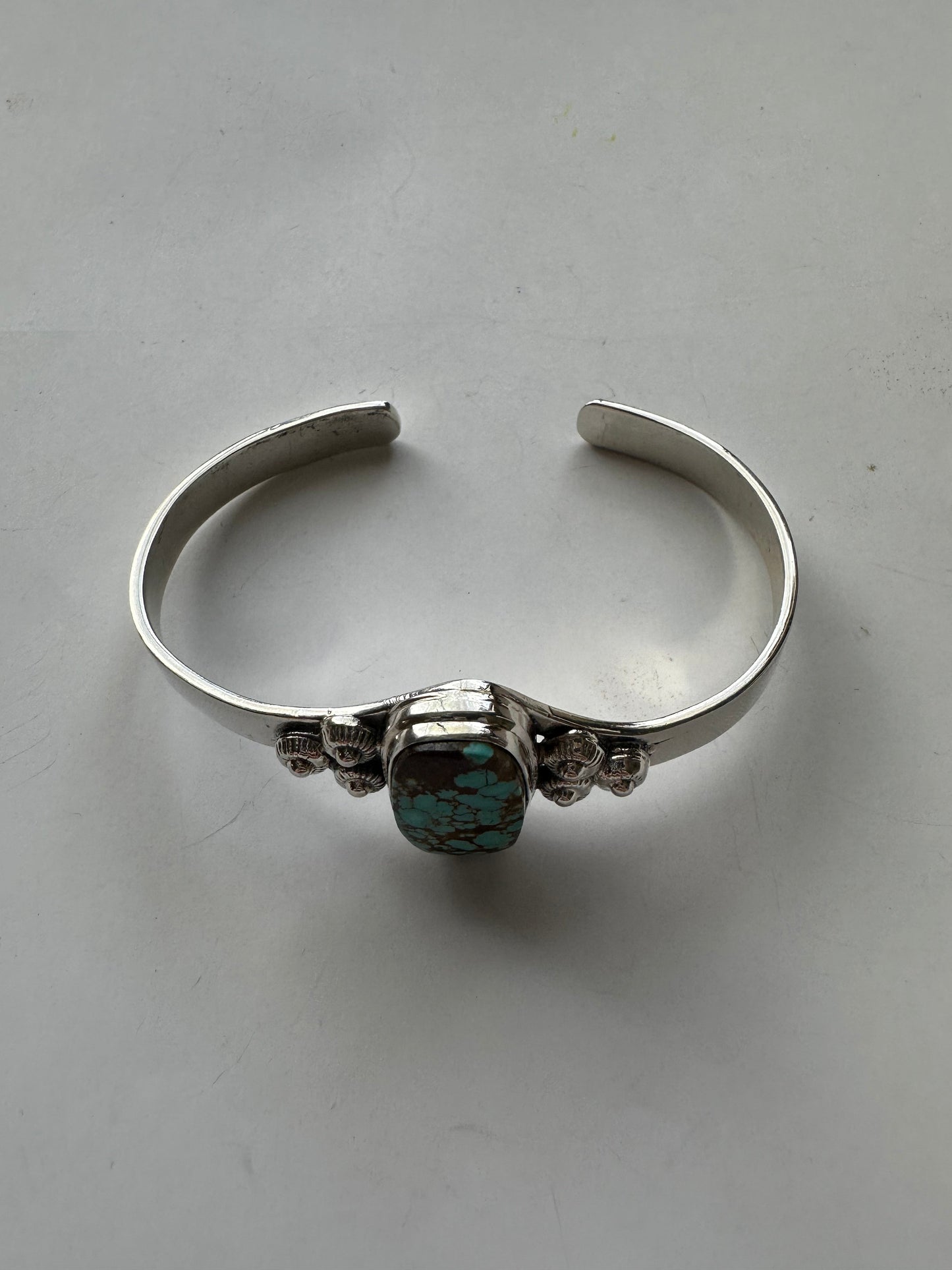 Handmade Sterling Silver & Single Stone Number 8 Turquoise Adjustable Cuff Bracelet