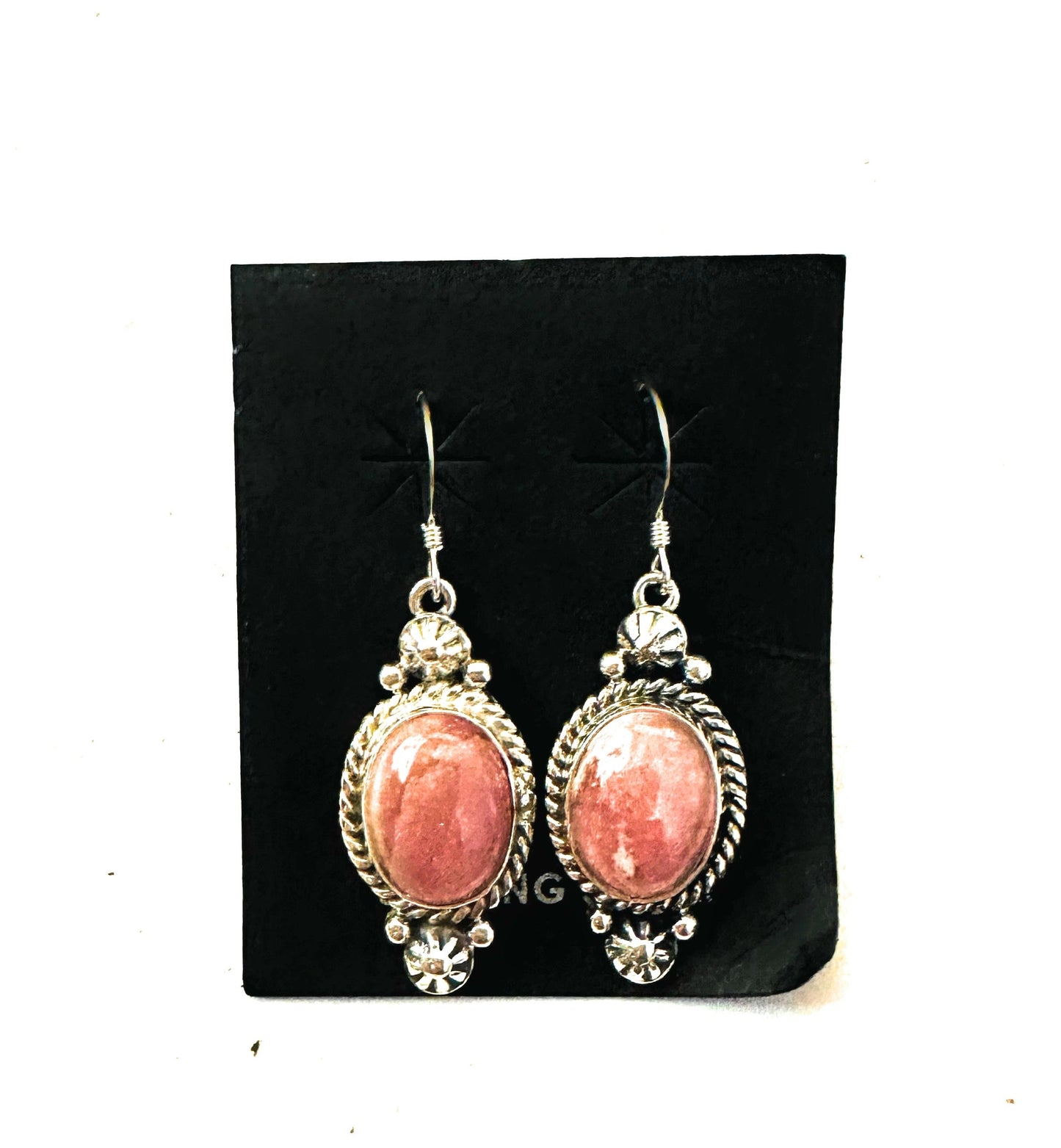 Navajo Rhodochrosite and Sterling Silver Dangle Earrings