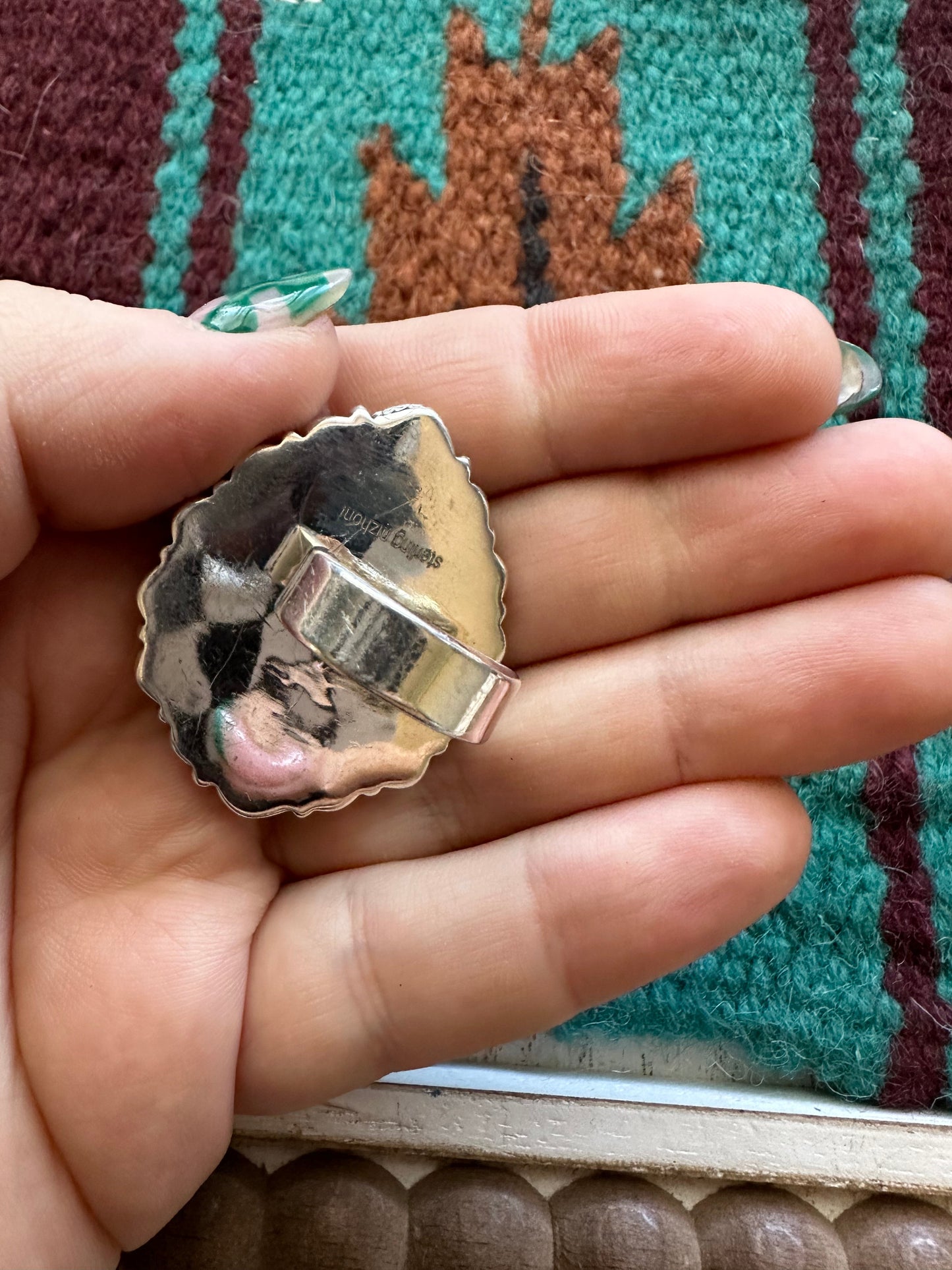 Handmade Nizhoni Onyx, White Buffalo Mojave & Sterling Silver Adjustable Ring- drop