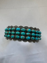 Load image into Gallery viewer, “The 3 Row Turquoise Cuff” Sterling Silver Turquoise Cuff Bracelet