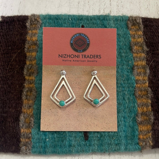 Navajo Turquoise & Sterling Silver Triangular Earrings