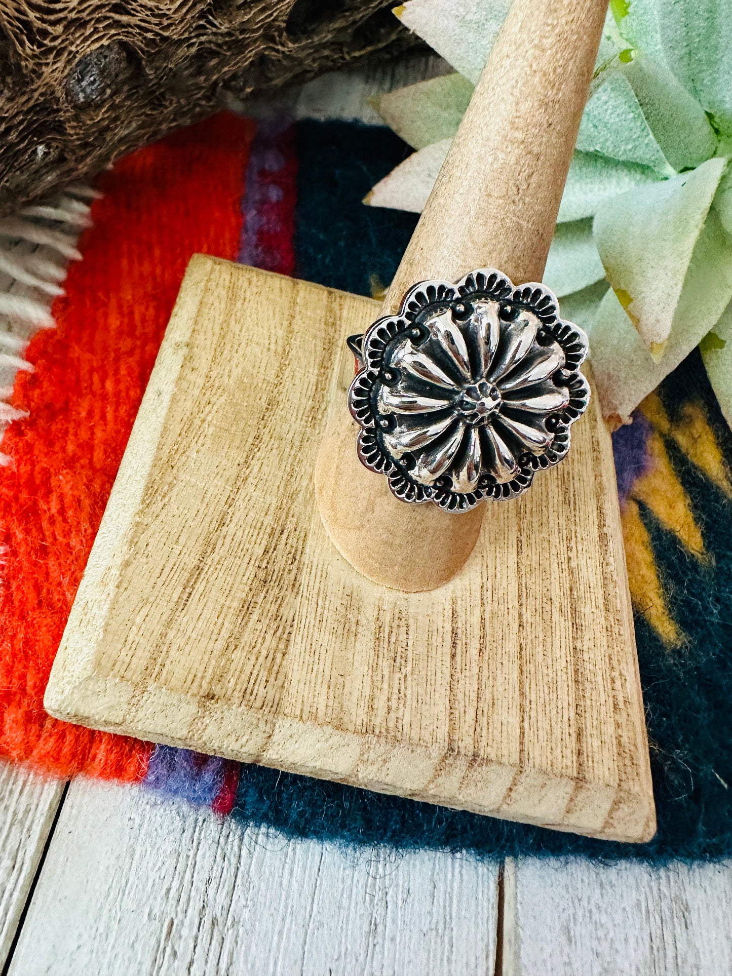 Beautiful Handmade Sterling Silver Adjustable Concho Ring