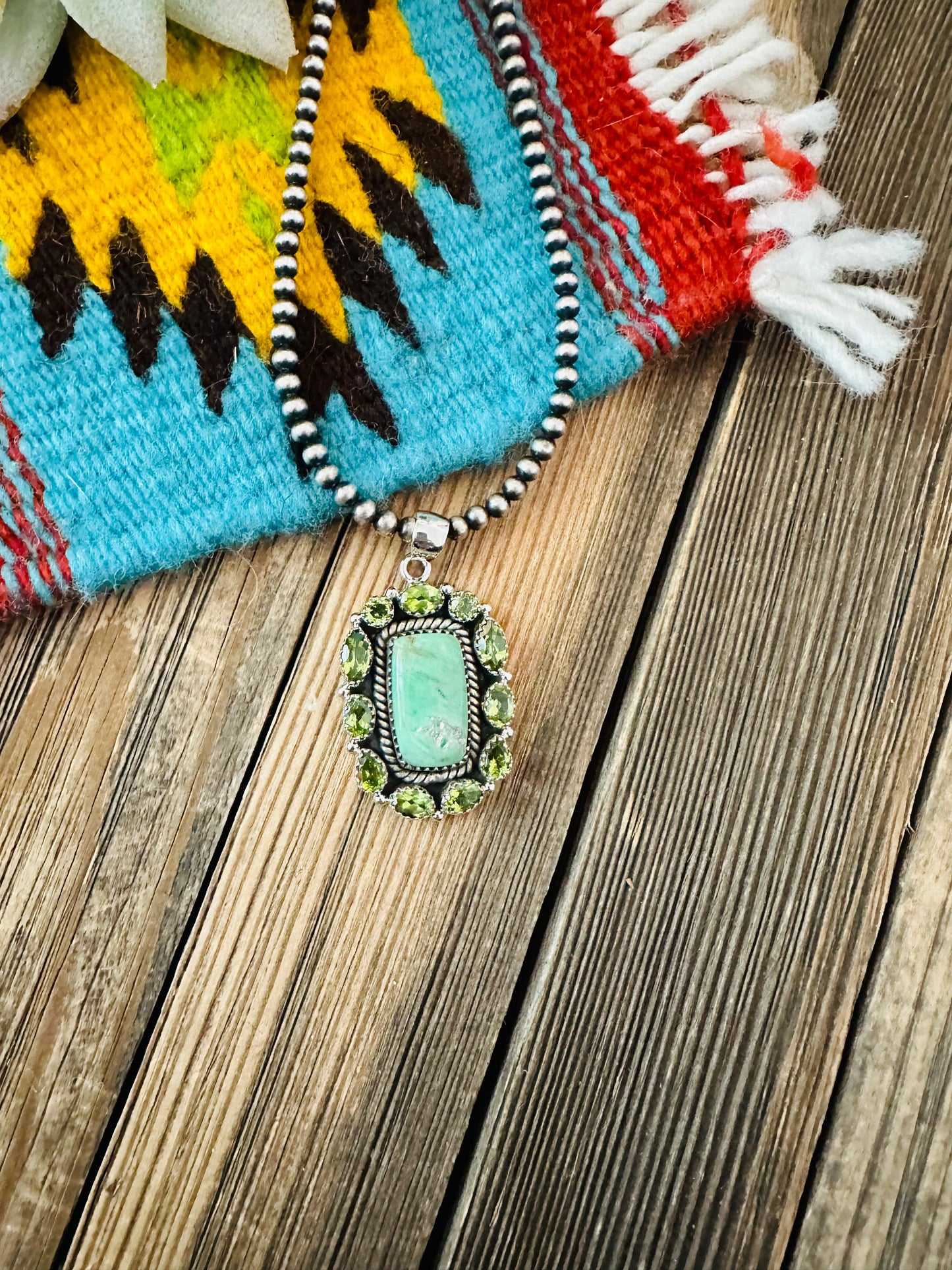 Handmade Sterling Silver, Variscite & Peridot Cluster Pendant