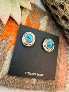 Vintage Old Pawn Navajo Turquoise & Sterling Silver Stud Earrings