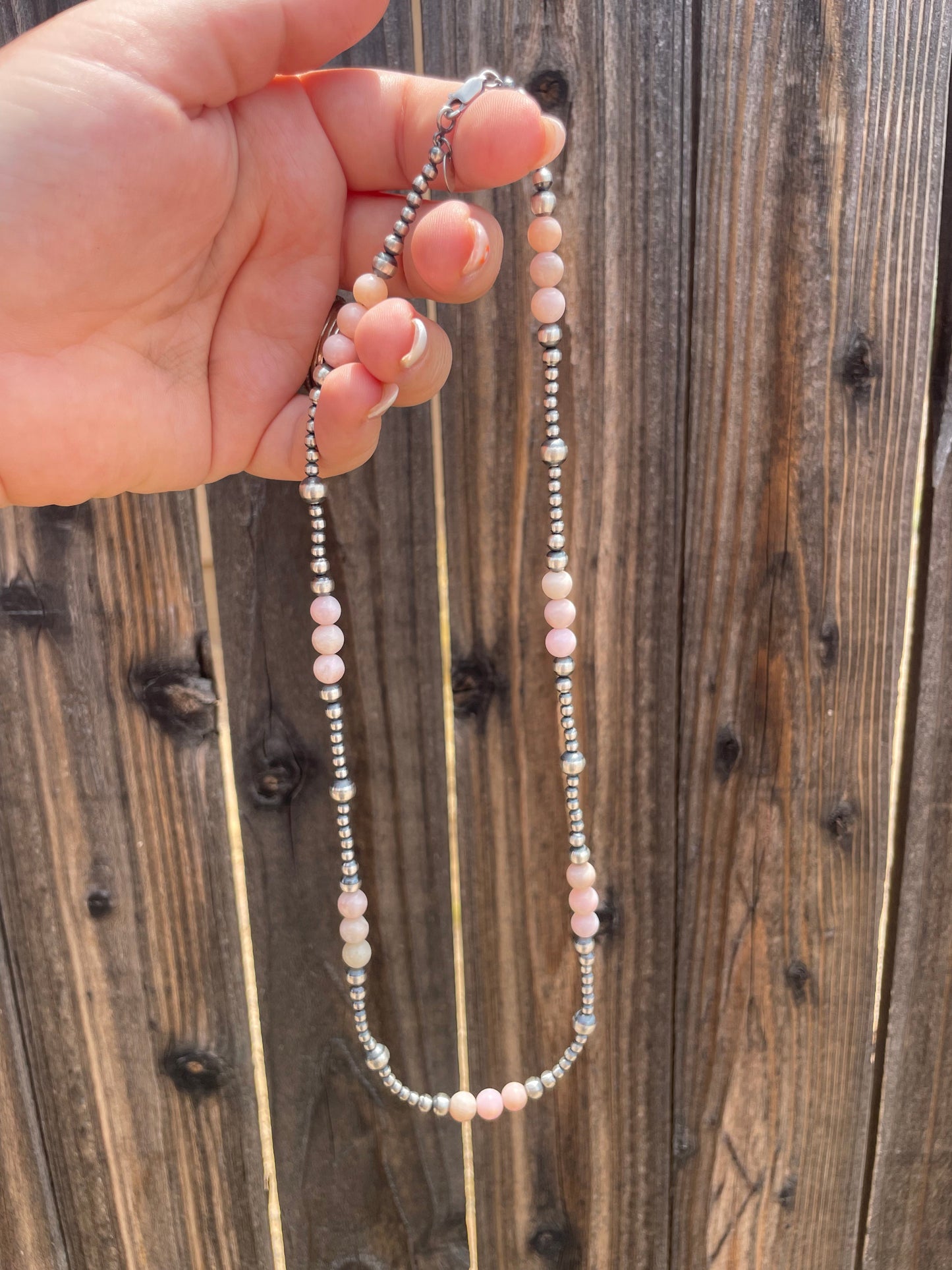 Navajo Pink Conch & Sterling Silver Beaded Necklace 20”