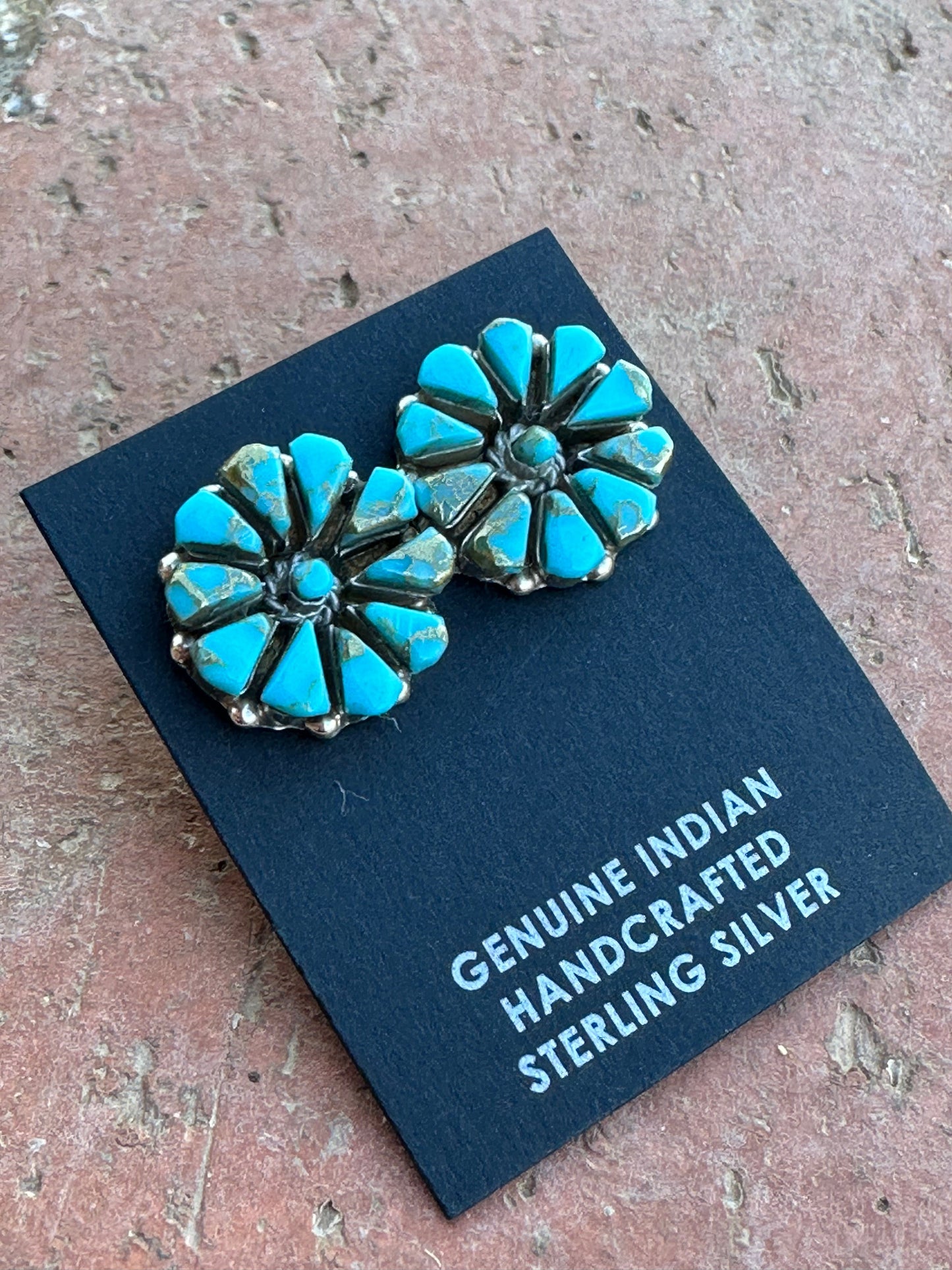 Zuni Turquoise and Sterling Silver Cluster Stud Earrings Signed