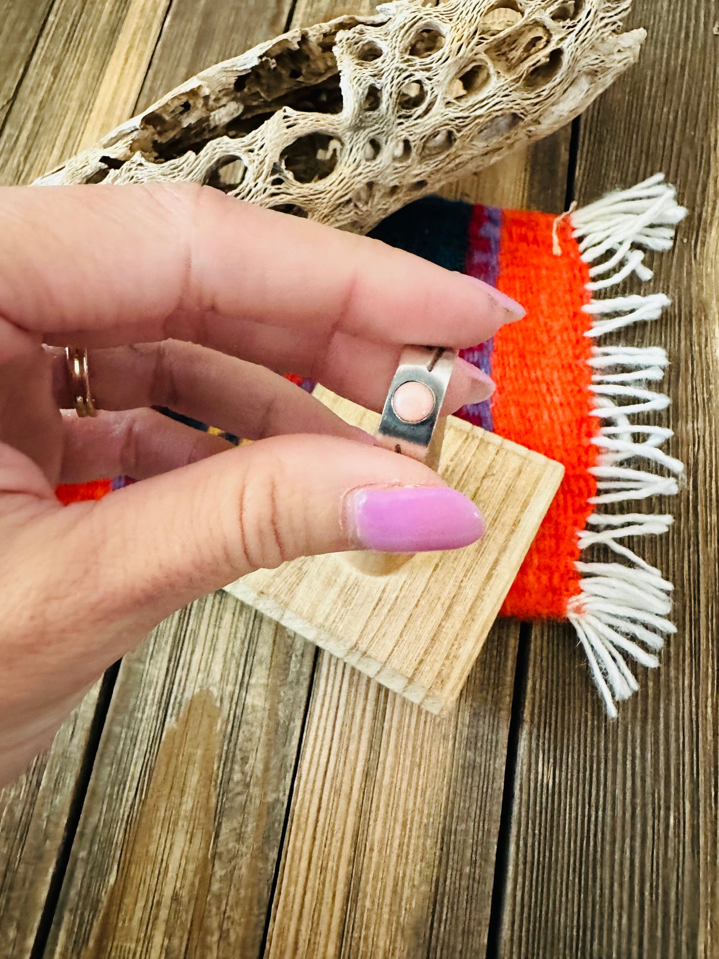 Navajo Sterling Silver and Queen Pink Conch Shell Band Ring