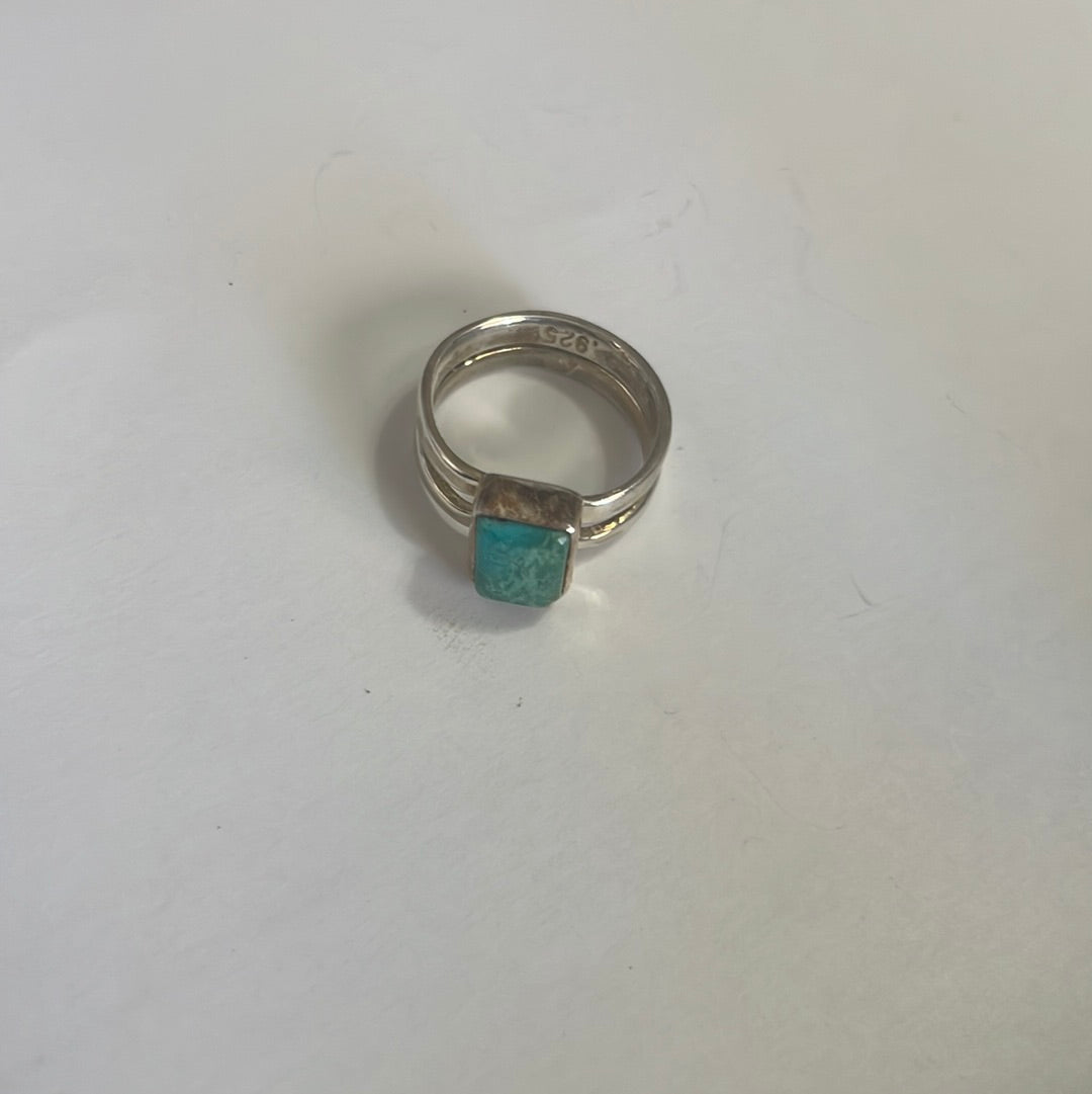 Single Stone Rectangle Navajo Sterling Silver Turquoise Ring