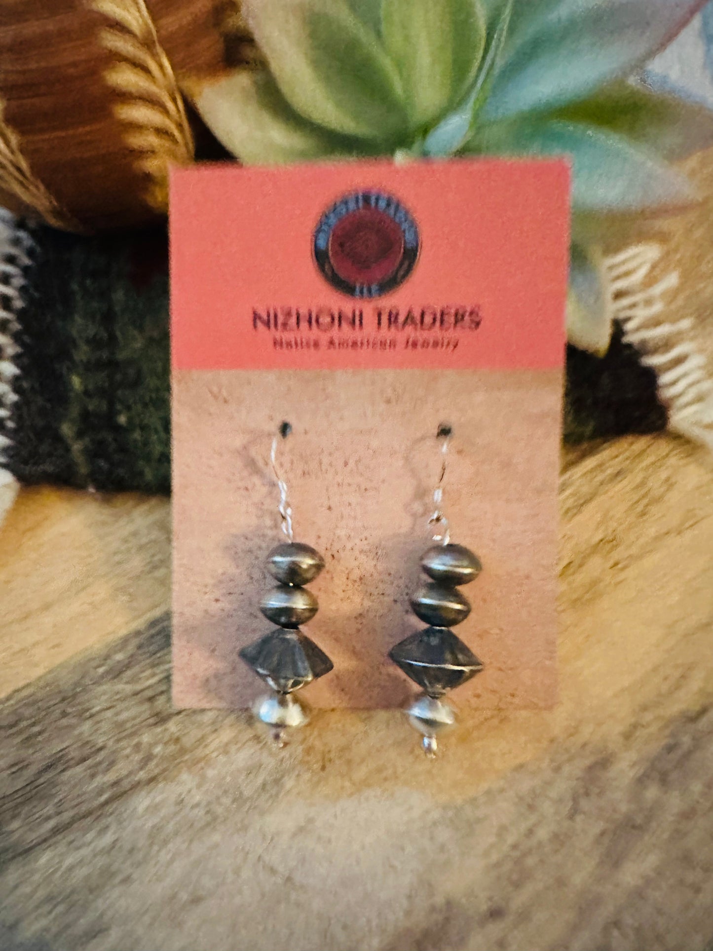 Navajo Sterling Silver Pearl Beaded Dangle Earrings