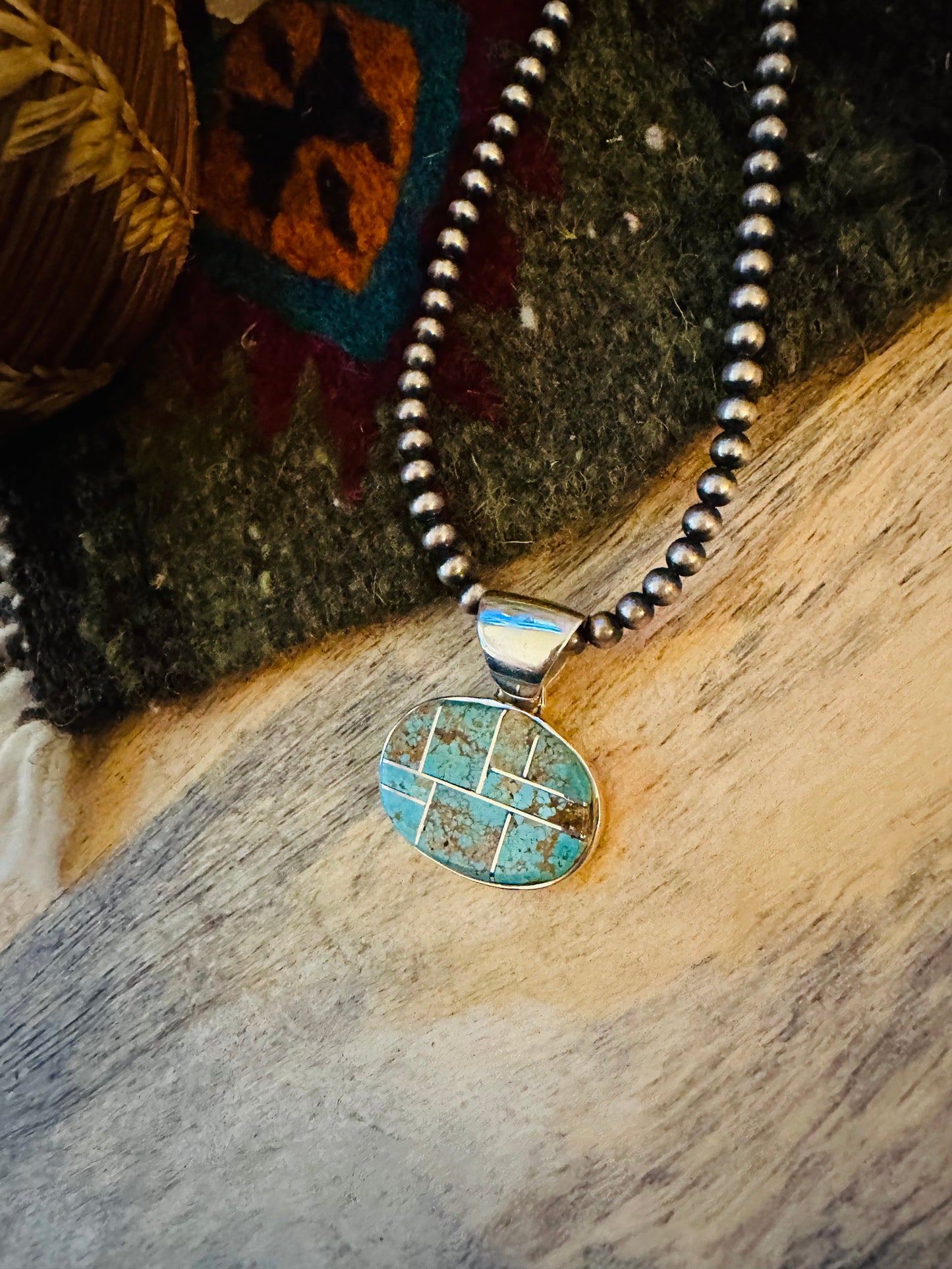 Navajo Number 8 Turquoise & Sterling Silver Inlay Pendant