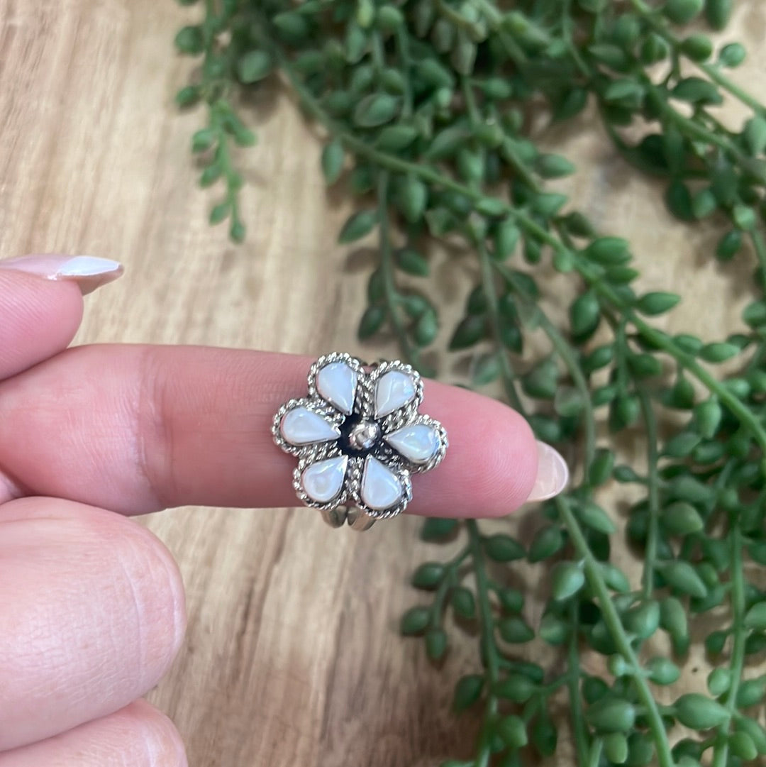 Navajo Mother of Pearl & Sterling Silver Flower Ring