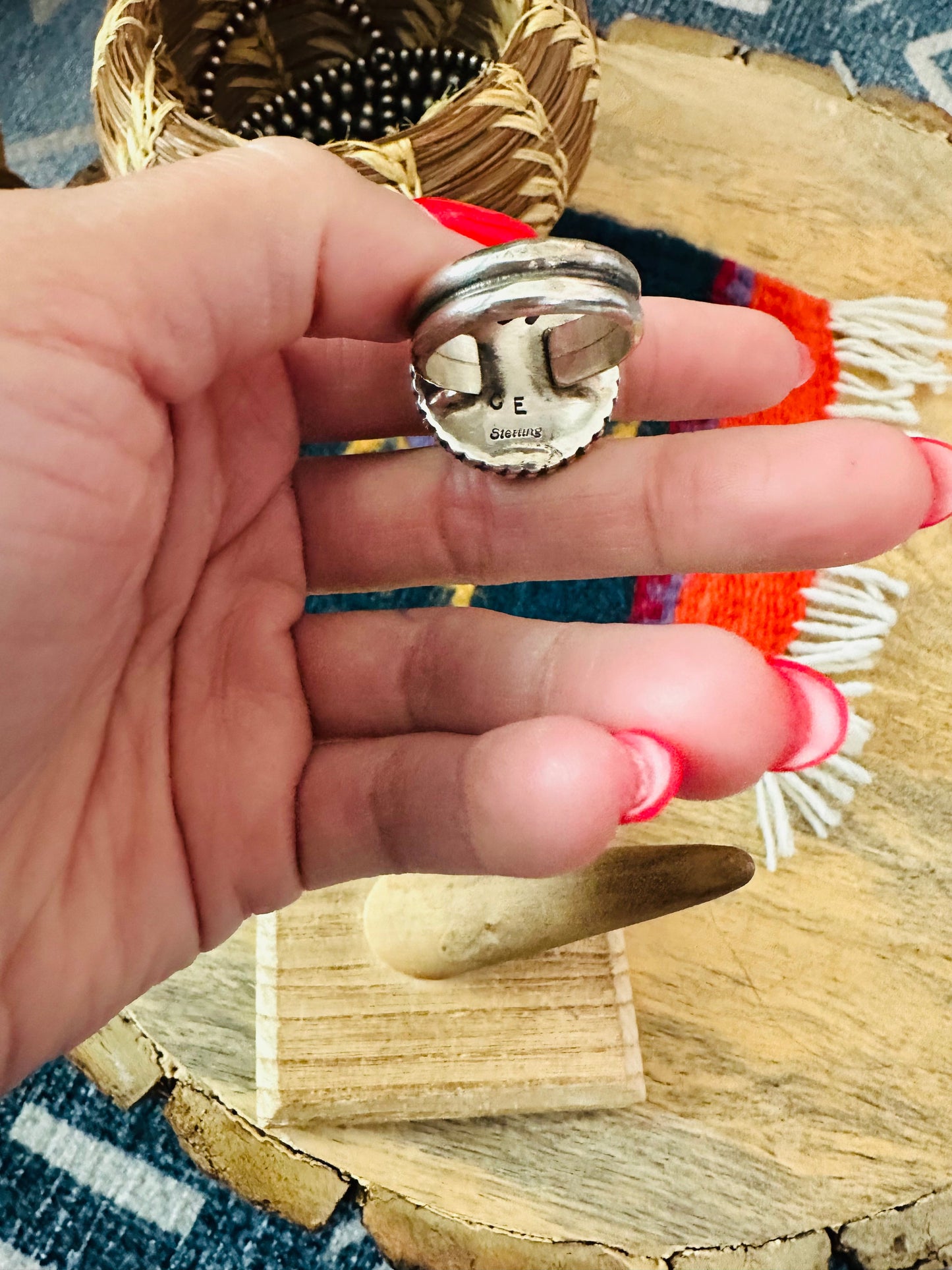 Navajo Golden Hills Turquoise & Sterling Silver Ring Size 8.5