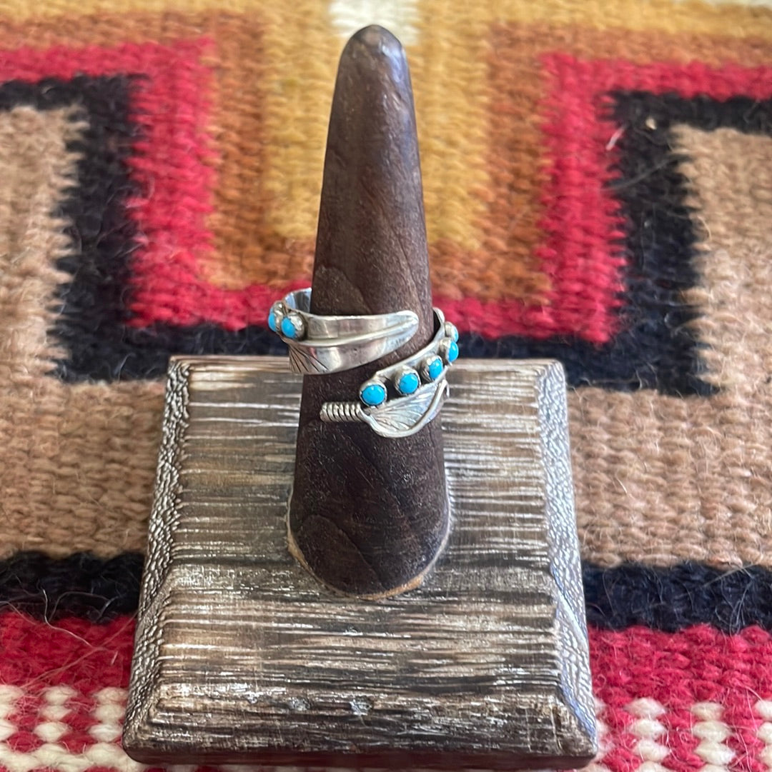 Navajo Sterling Silver & Turquoise Feather Adjustable Ring