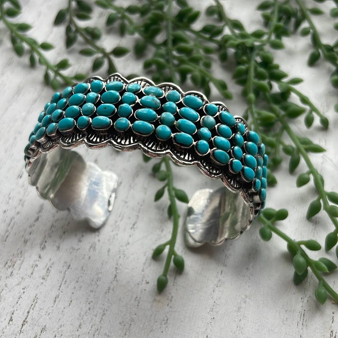 “The 4 Row Turquoise Cuff” Sterling Silver Turquoise Cuff Bracelet