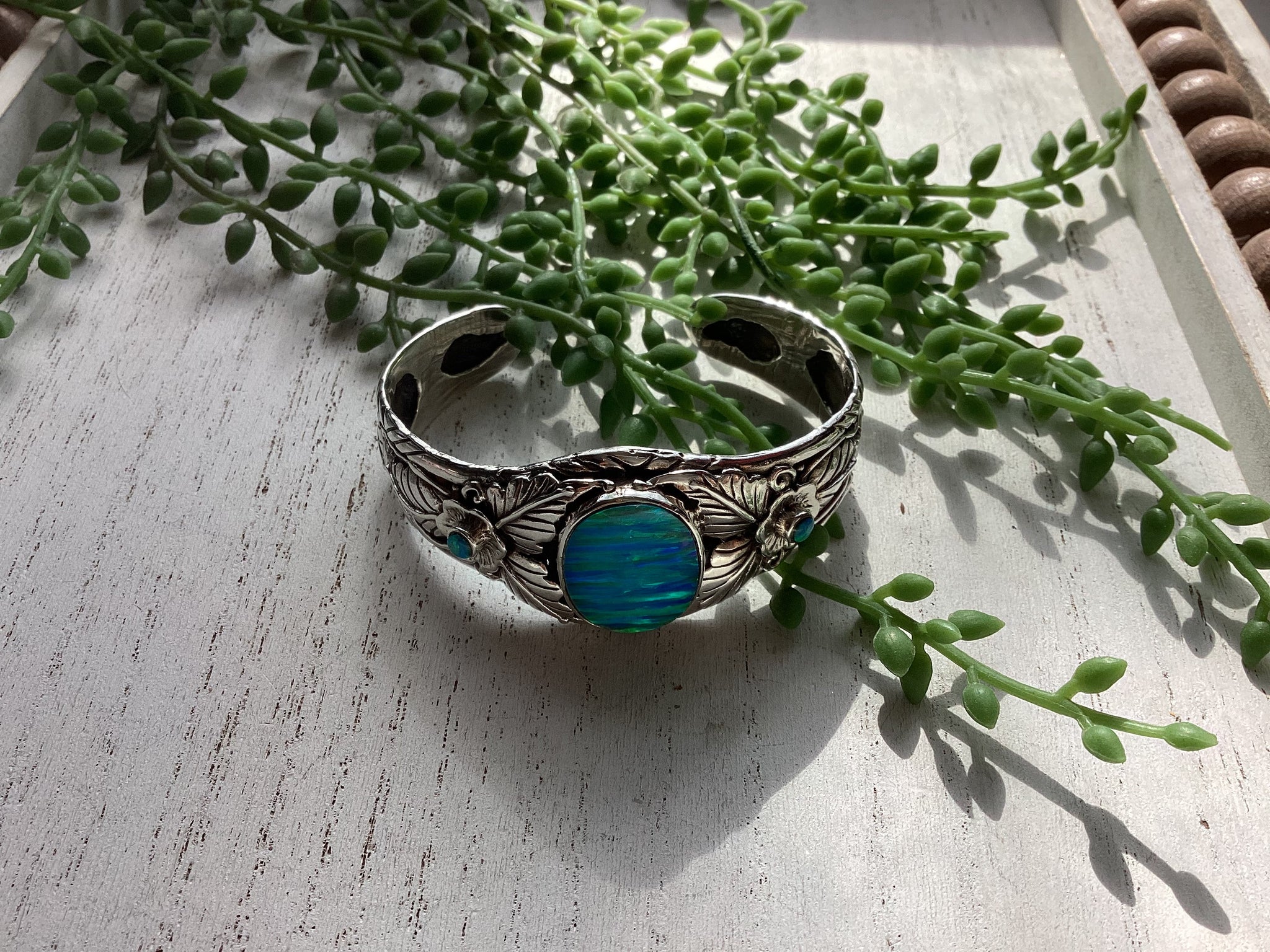 Blue opal cuff deals bracelet