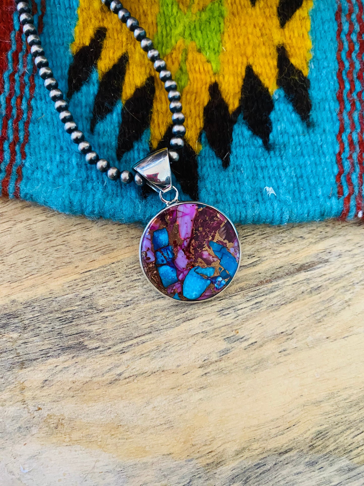 Navajo Sterling Silver & Pink Dream Circle Pendant