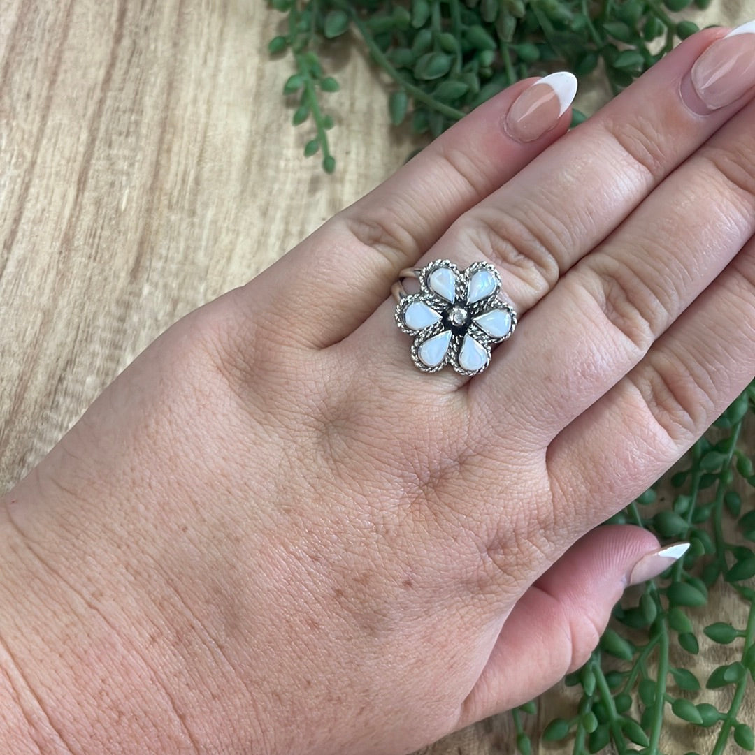 Navajo Mother of Pearl & Sterling Silver Flower Ring